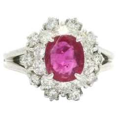 Platin GIA 1,91ctw Oval Rubin w / Diamant Double Halo Cocktail Ring