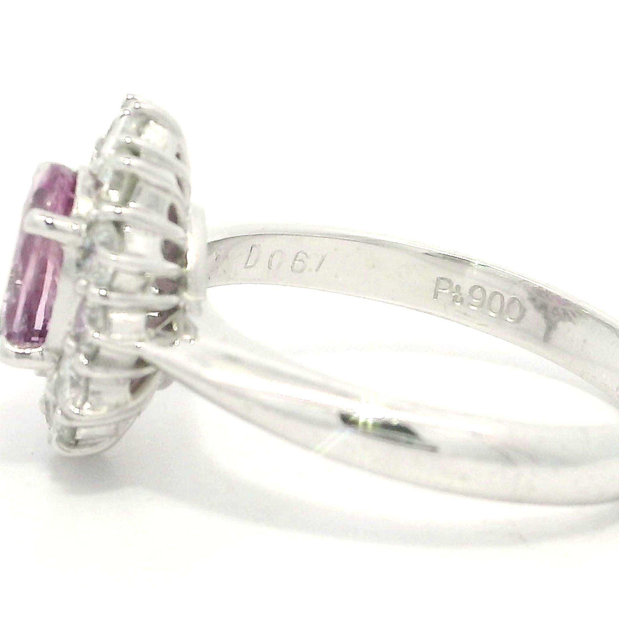 Platinum GIA 1.92ctw Oval Pink No Heat Sapphire w/ Diamond Halo Cluster Ring For Sale 2