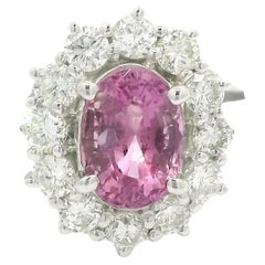 Platinum GIA 1.92ctw Oval Pink No Heat Sapphire w/ Diamond Halo Cluster Ring