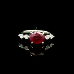 Platinum GIA 1.99ctw Burma Oval Ruby w/ Diamond Sides East West Dainty Ring
