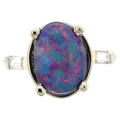 Platinum GIA 2.11 Carat Black Opal and Diamond Ring