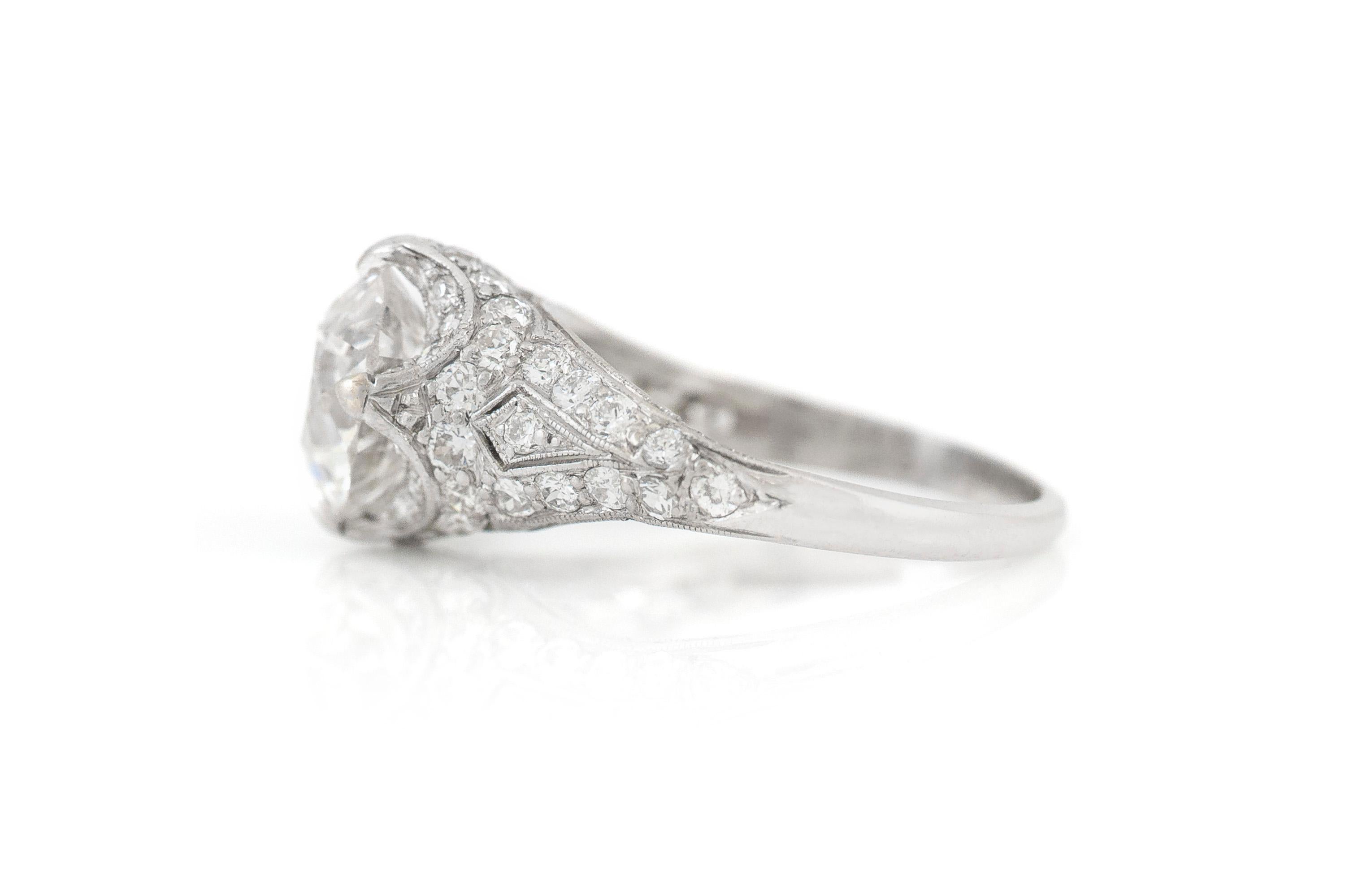 Round Cut Platinum Gia 2.15 on Diamonds Filigree Engagement Ring For Sale