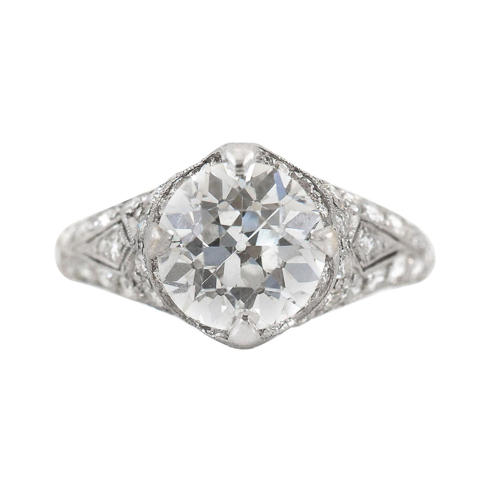 Platinum Gia 2.15 on Diamonds Filigree Engagement Ring For Sale