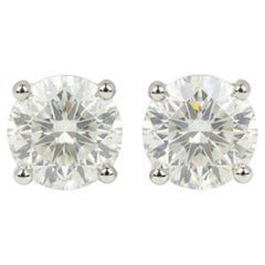 Platinum GIA 2.20ct VS1 Round Brilliant Diamond Four Prong Basket Stud Earrings
