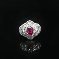 Platinum GIA 2.22ctw No Heat Oval Ruby w/ Baguette Diamond Tiered Ring