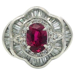 Platinum GIA 2.22ctw No Heat Oval Ruby w/ Baguette Diamond Tiered Ring