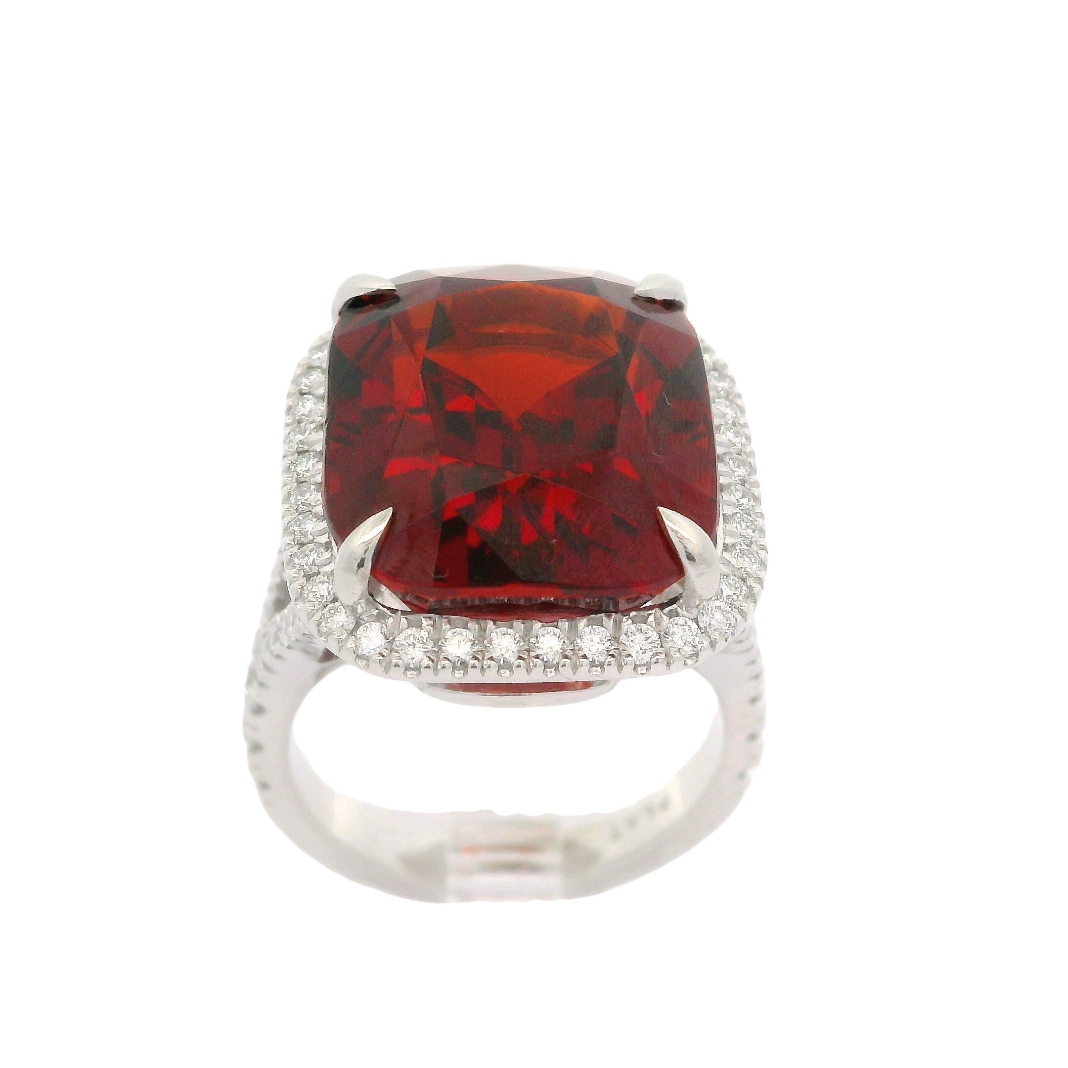 Platinum GIA 22.91ctw Spessartine Spessartite Garnet & Diamond Split Shank Ring For Sale 5