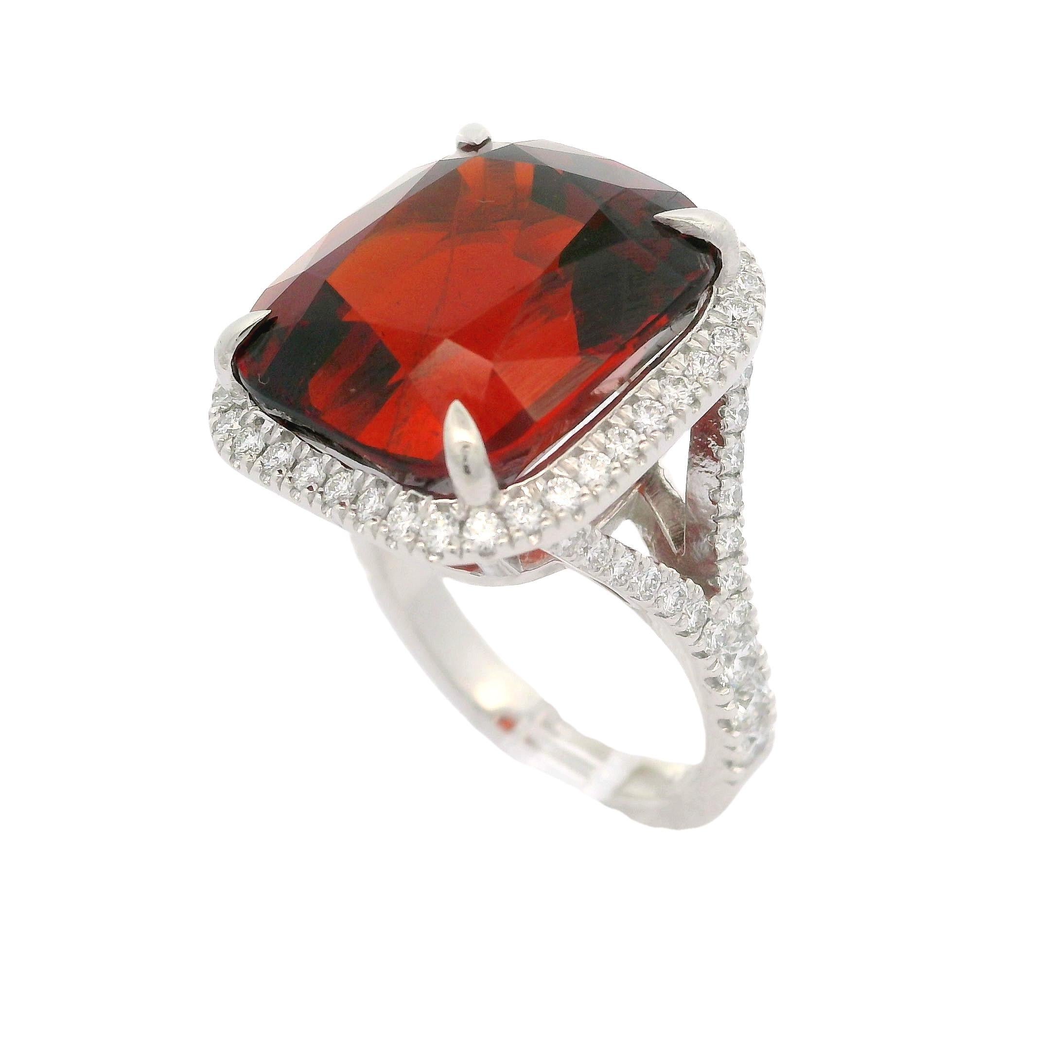 Platinum GIA 22.91ctw Spessartine Spessartite Garnet & Diamond Split Shank Ring For Sale 6