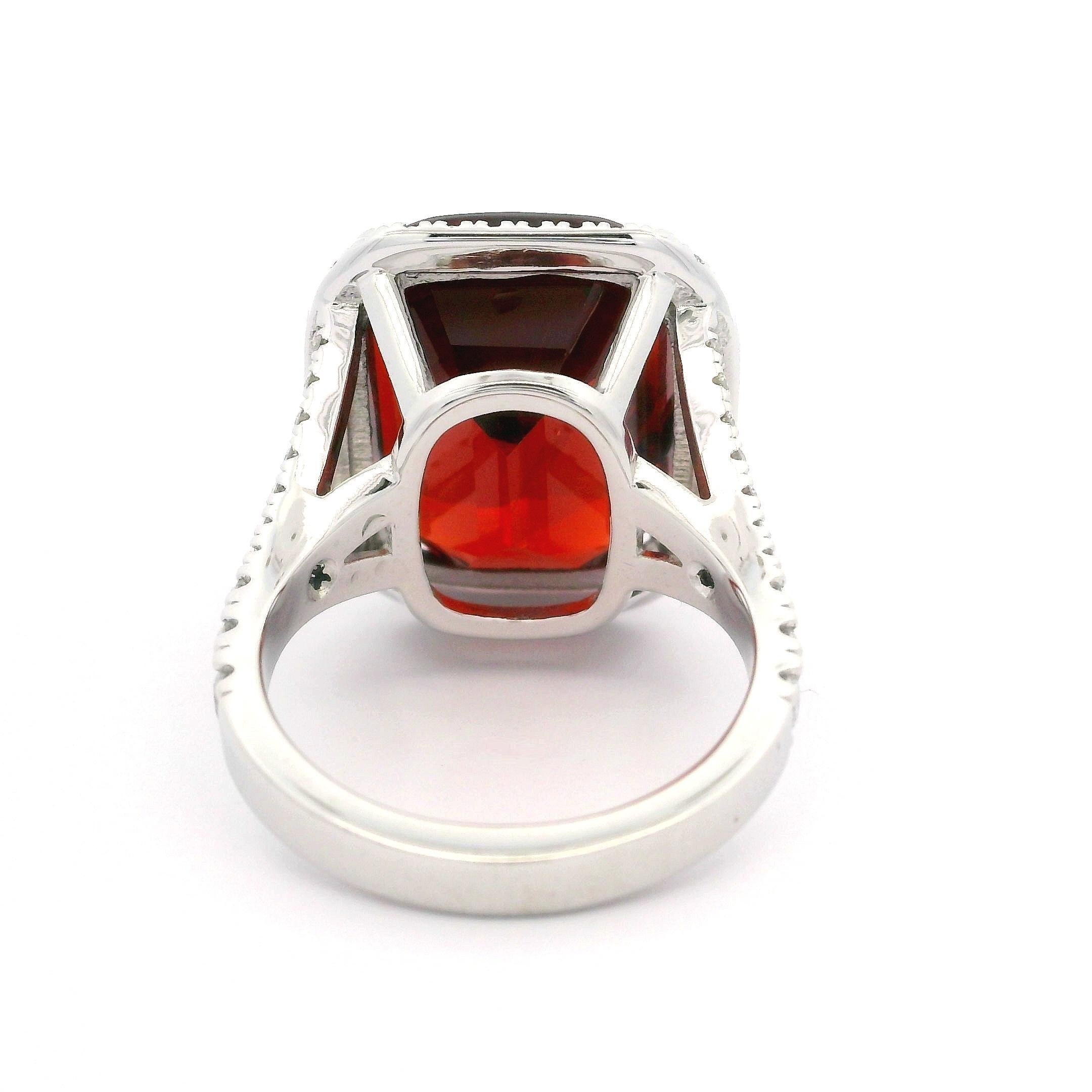 Platinum GIA 22.91ctw Spessartine Spessartite Garnet & Diamond Split Shank Ring For Sale 7