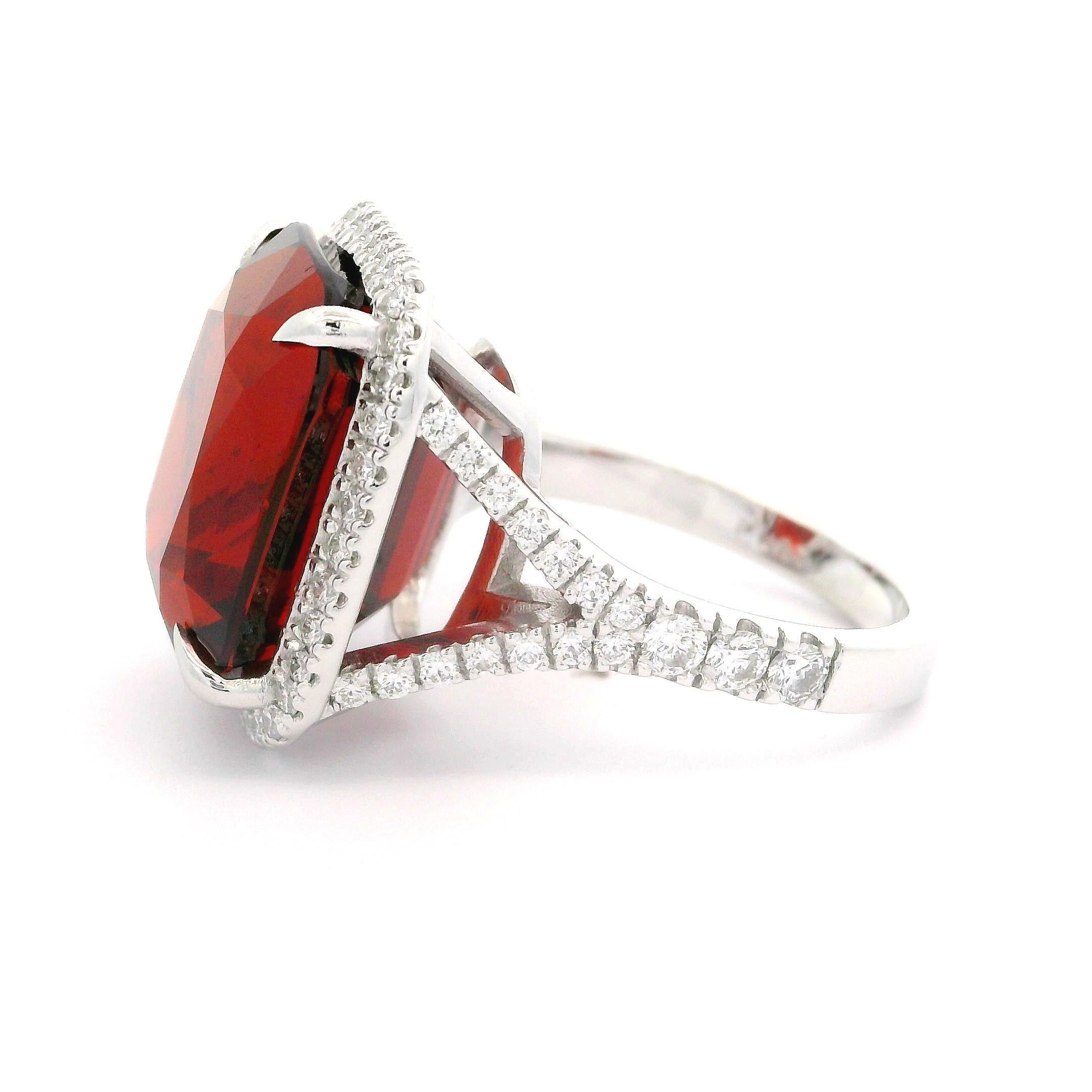 Platinum GIA 22.91ctw Spessartine Spessartite Garnet & Diamond Split Shank Ring For Sale 8