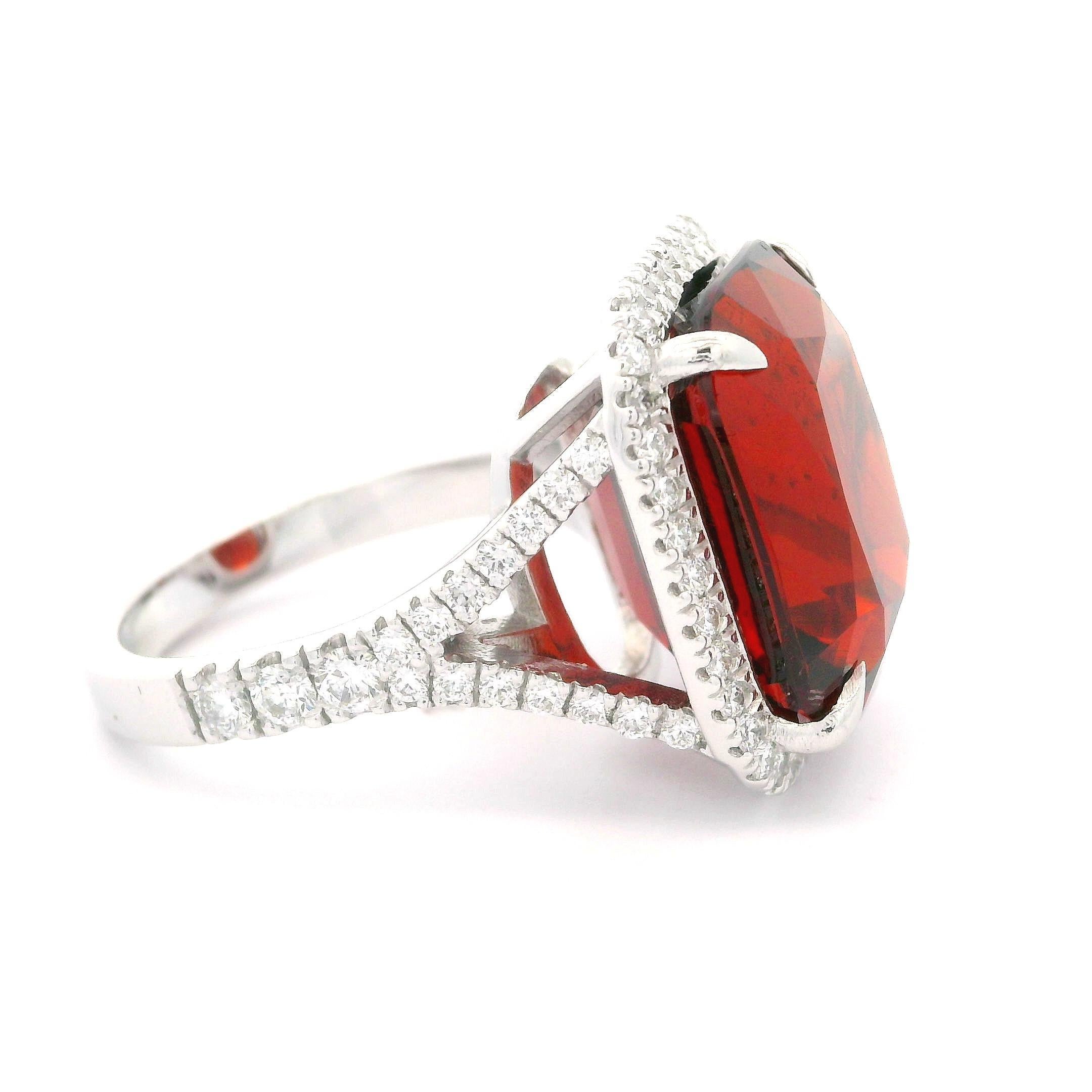 Platinum GIA 22.91ctw Spessartine Spessartite Garnet & Diamond Split Shank Ring For Sale 9