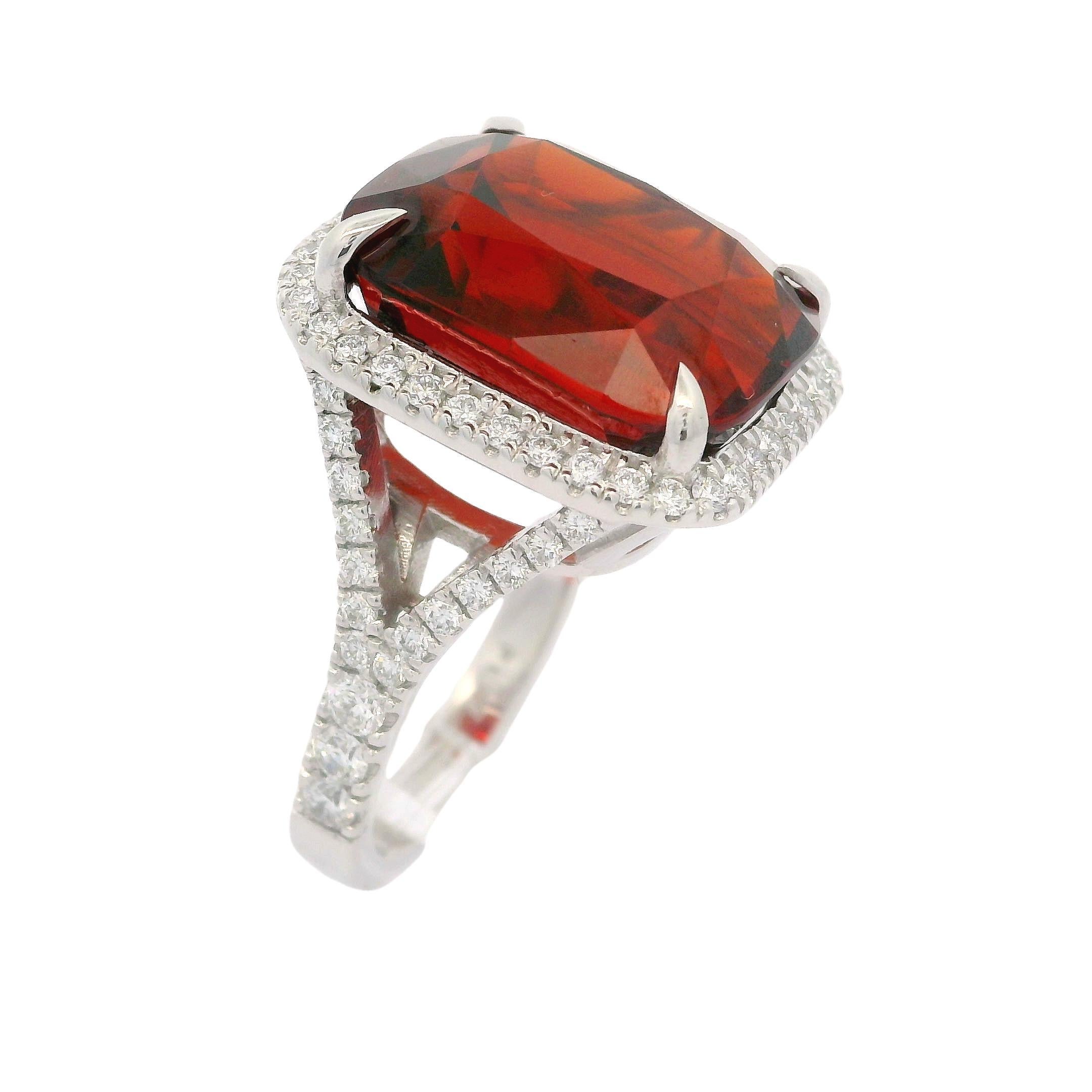 Cushion Cut Platinum GIA 22.91ctw Spessartine Spessartite Garnet & Diamond Split Shank Ring For Sale