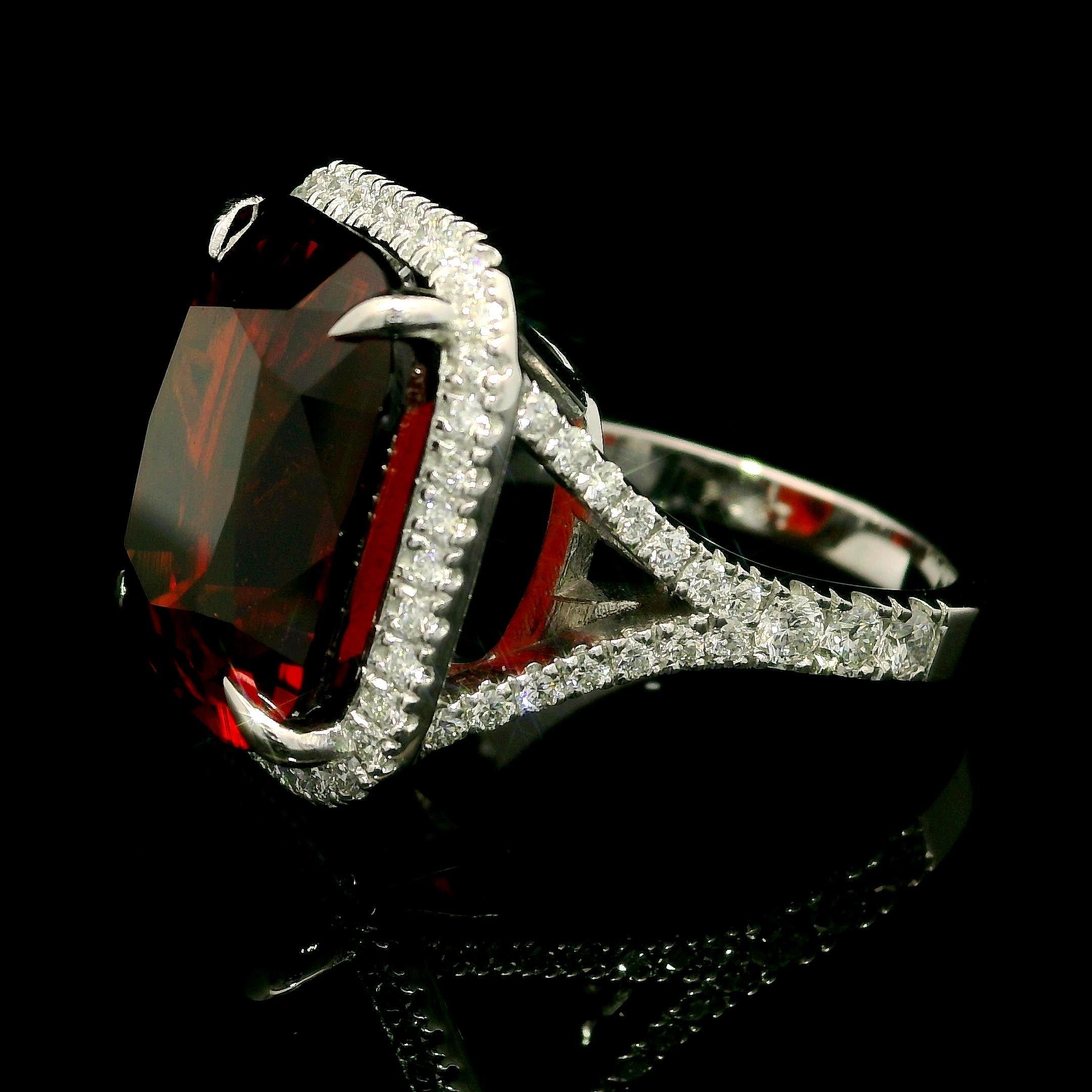 Platinum GIA 22.91ctw Spessartine Spessartite Garnet & Diamond Split Shank Ring For Sale 3