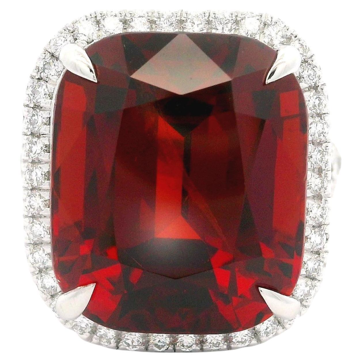 Platinum GIA 22.91ctw Spessartine Spessartite Garnet & Diamond Split Shank Ring