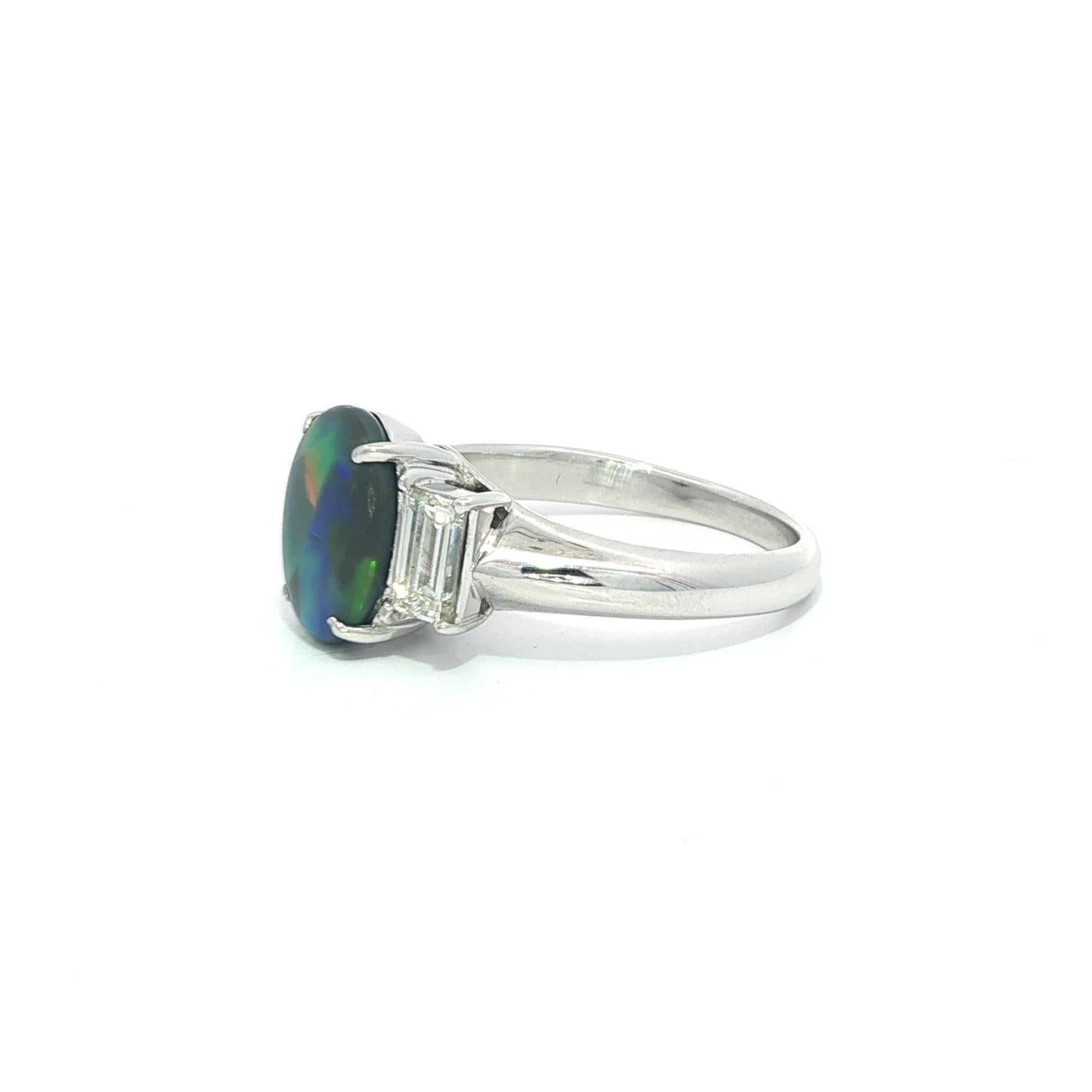 Bague en platine GIA 2.33ctw exceptionnelle Opale noire colorée Bague longue diamant baguette en vente 6