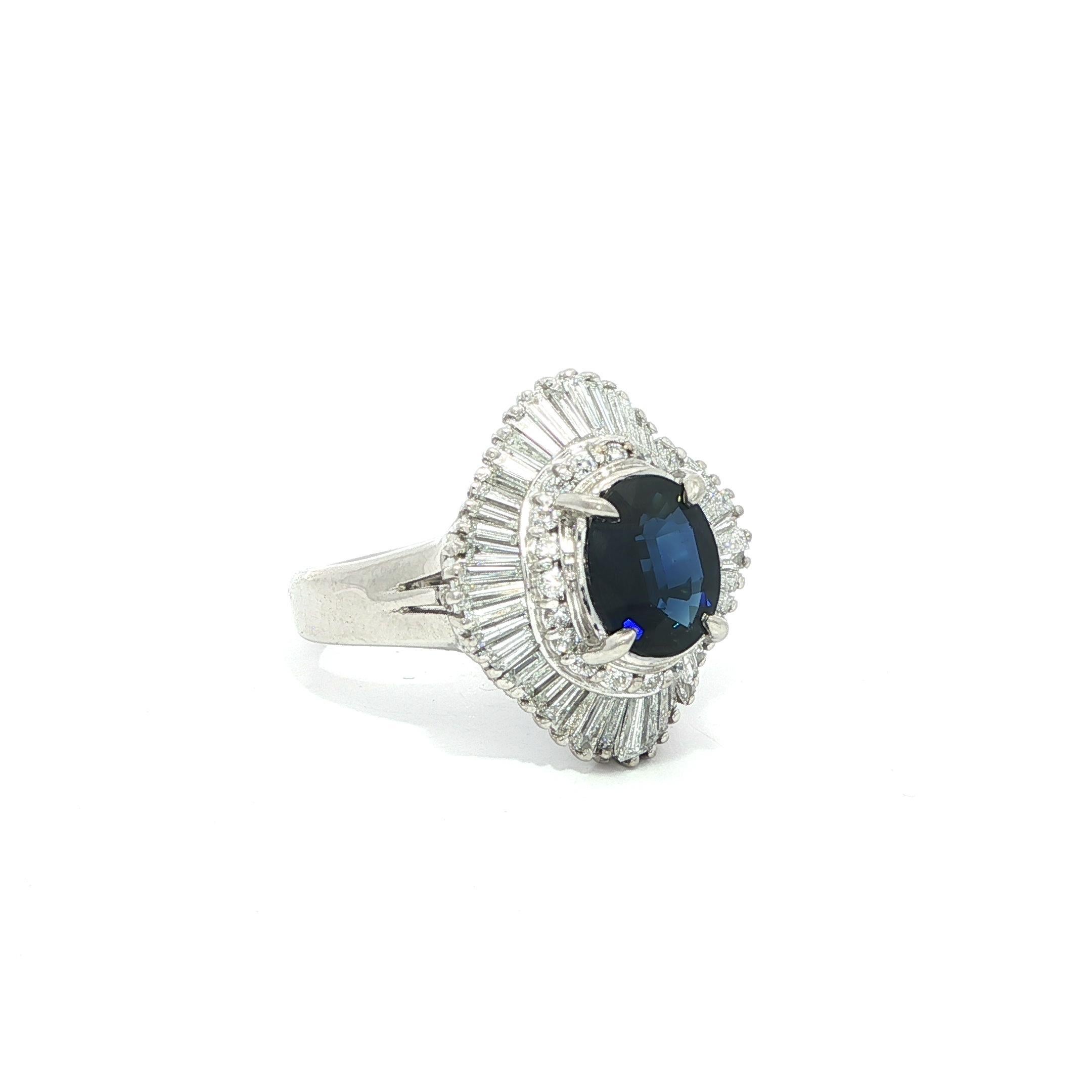 Platinum GIA 2.37ct No Heat Dark Royal Blue Sapphire Diamond Wavy Ballerina Ring For Sale 5