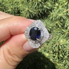 Platinum GIA 2.37ct No Heat Dark Royal Blue Sapphire Diamond Wavy Ballerina Ring