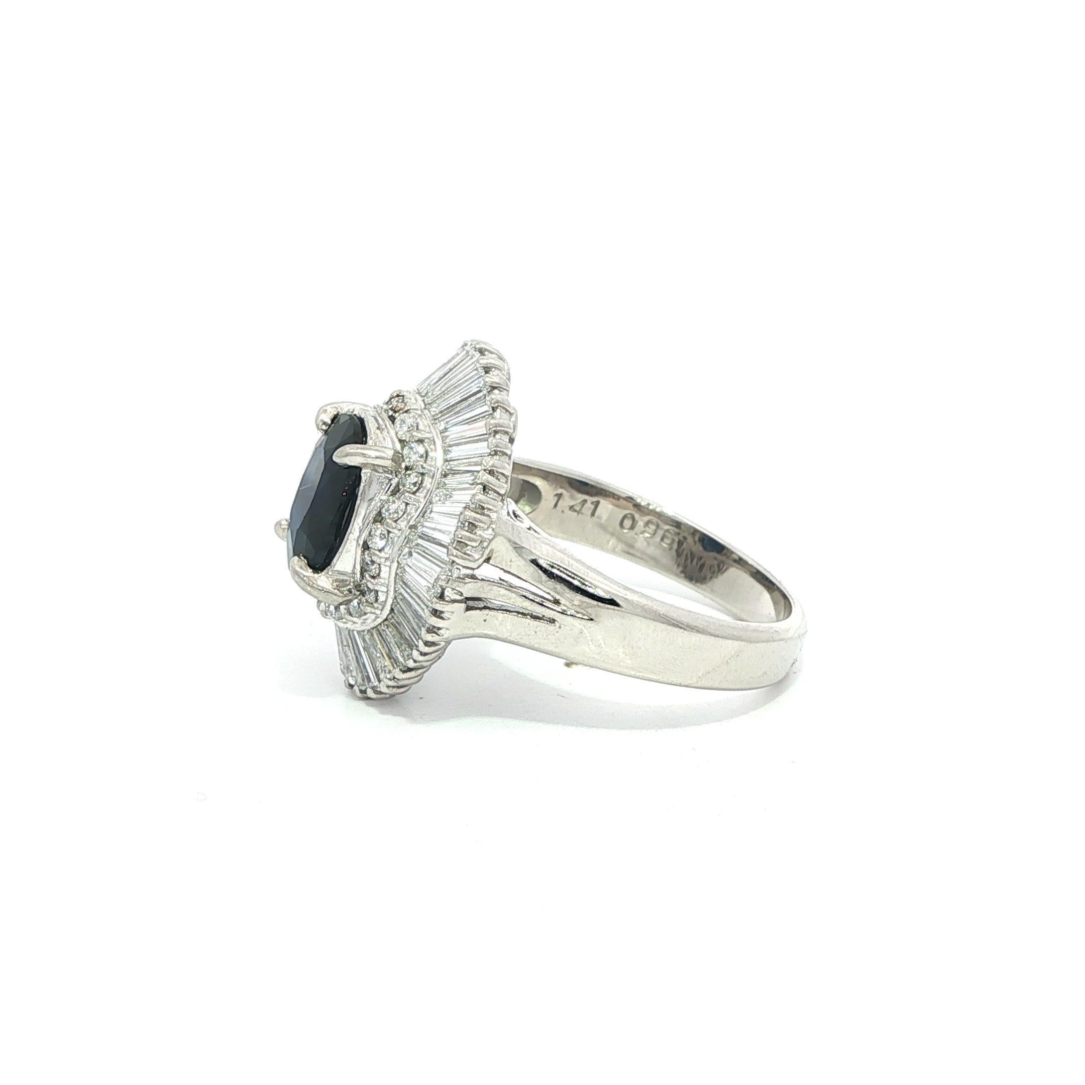 Platinum GIA 2.37ct No Heat Dark Royal Blue Sapphire Diamond Wavy Ballerina Ring For Sale 2