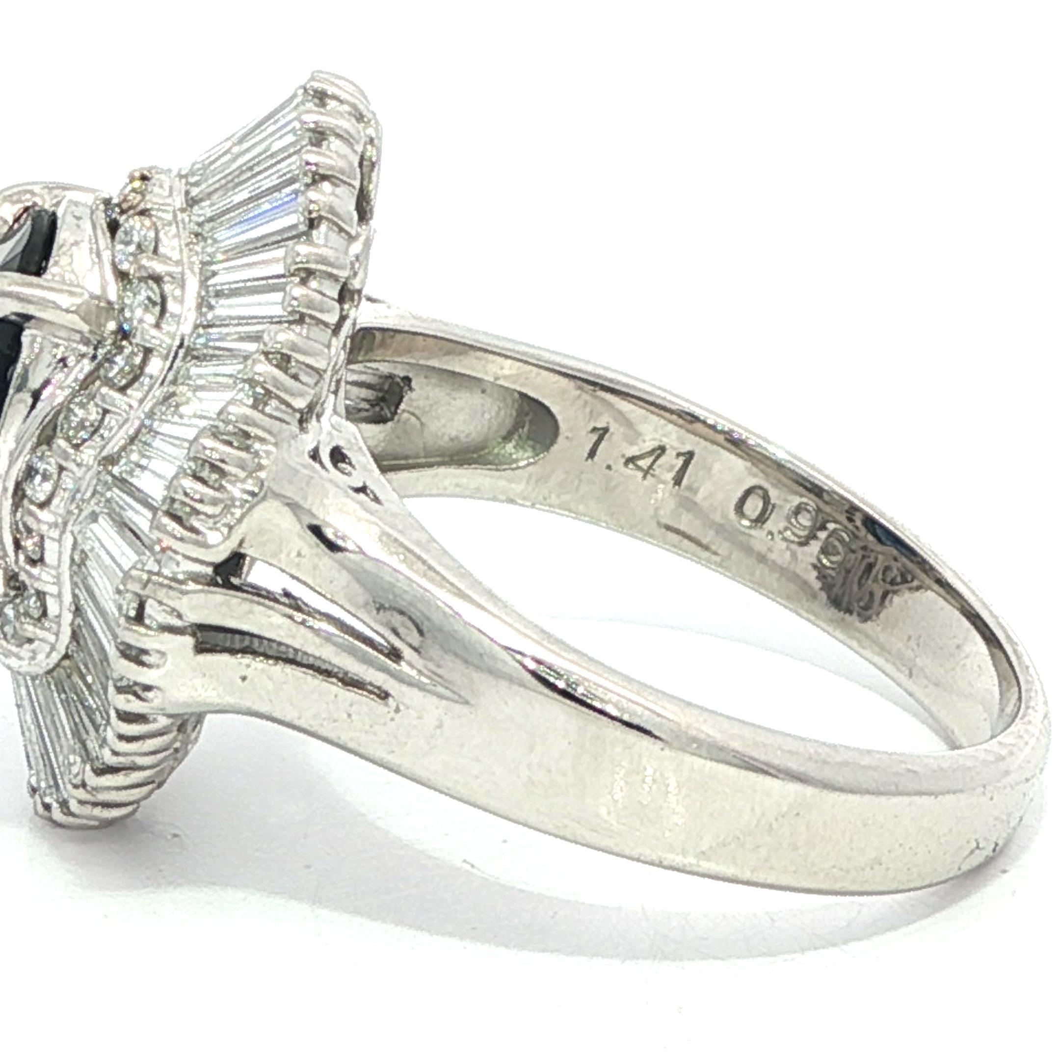 Platinum GIA 2.37ct No Heat Dark Royal Blue Sapphire Diamond Wavy Ballerina Ring For Sale 3