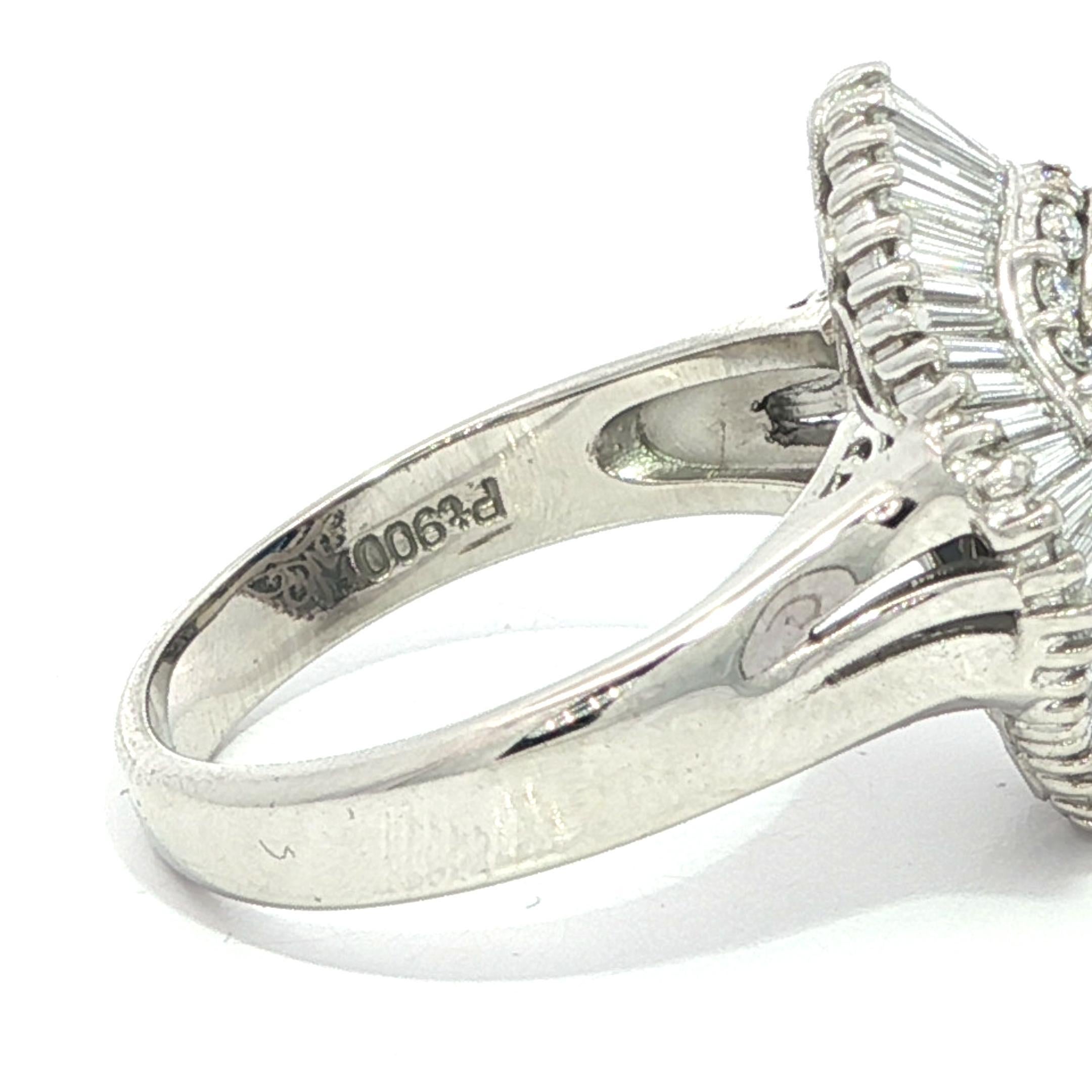 Platinum GIA 2.37ct No Heat Dark Royal Blue Sapphire Diamond Wavy Ballerina Ring For Sale 4