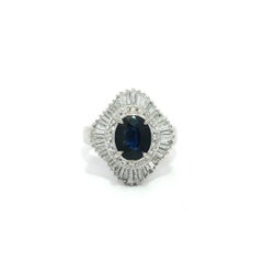 Platinum GIA 2.37ct No Heat Dark Royal Blue Sapphire Diamond Wavy Ballerina Ring