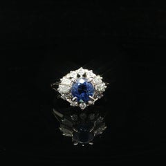 Platinum GIA 2.37ct Oval No Heat Ceylon Sapphire Round & Baguette Diamond Ring