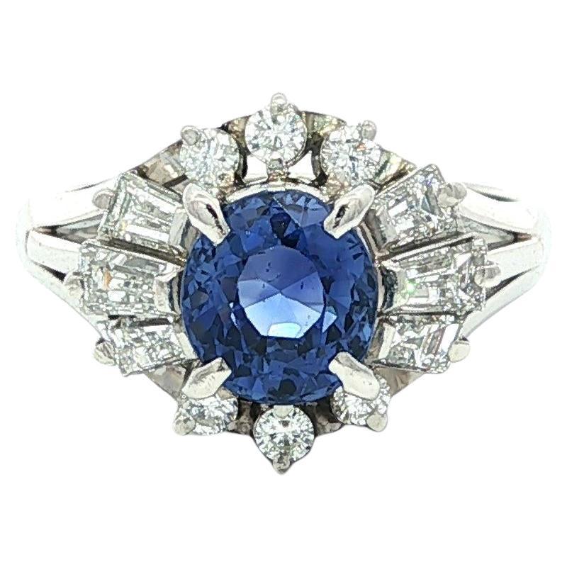 Platino GIA 2,37ct Ovale Senza Calore Zaffiro di Ceylon Anello con diamanti tondi e baguette