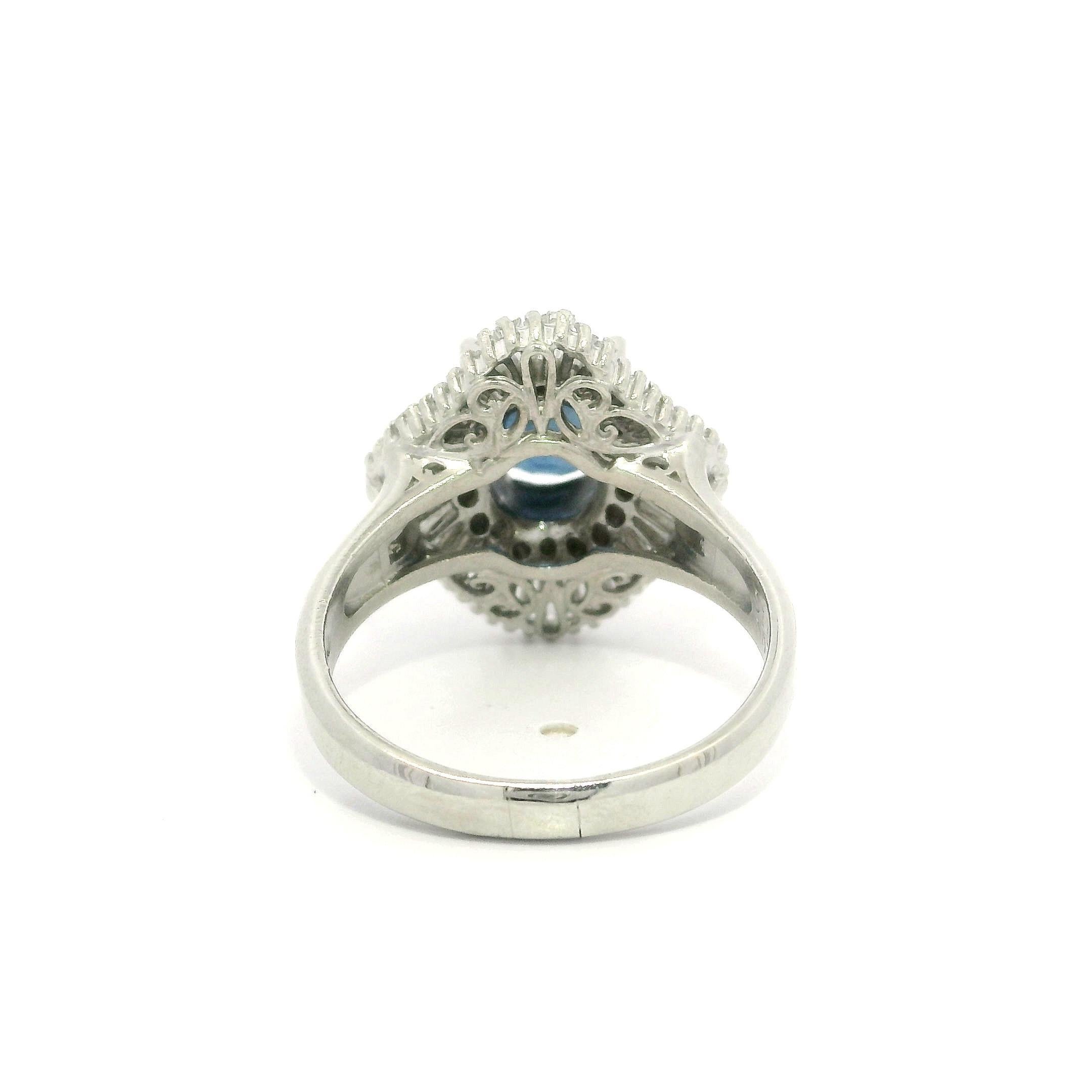 --Stone(s):--
(1) Natural Genuine Sapphire - Oval Brilliant Cut - Prong Set - Very Nice Blue Color- Heated - Thailand - 1.57ct (exact)
** See Certification Details Below for Complete Info **
Numerous Natural Genuine Diamonds - Baguette & Round