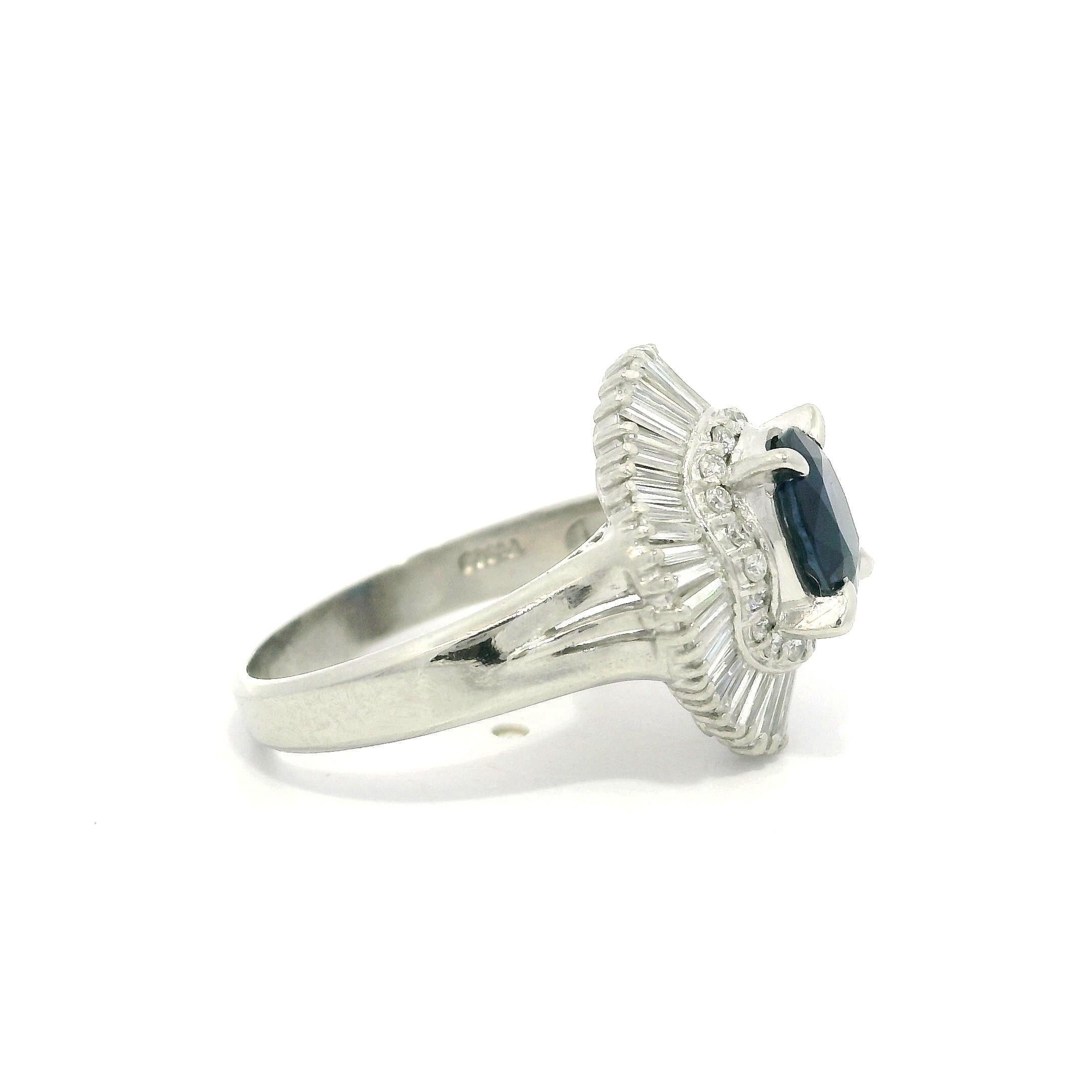 Brilliant Cut Platinum GIA 2.43ctw Very Nice Oval Sapphire w/ Diamond Ballerina Cocktail Ring For Sale