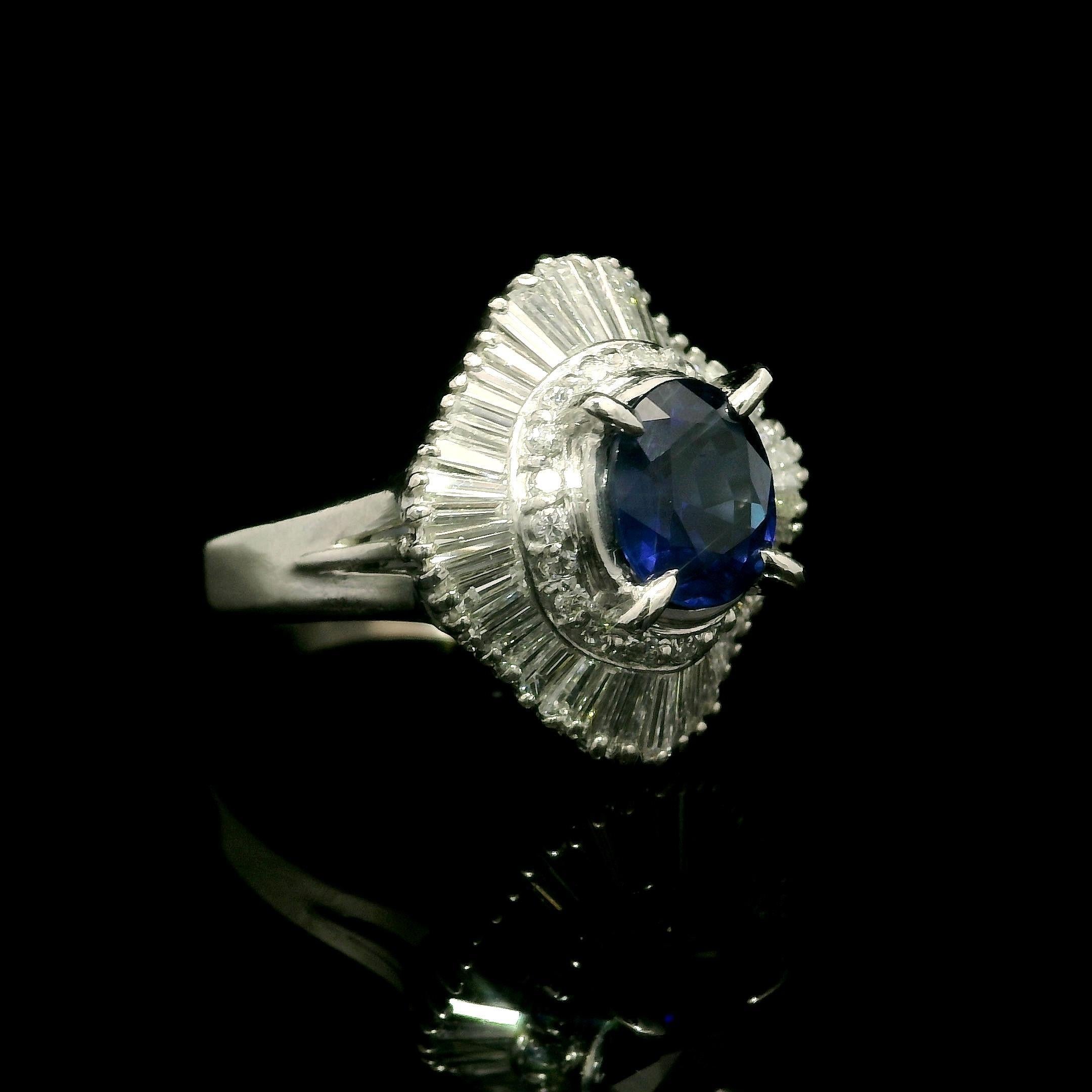 Platinum GIA 2.43ctw Very Nice Oval Sapphire w/ Diamond Ballerina Cocktail Ring In Excellent Condition For Sale In Montclair, NJ