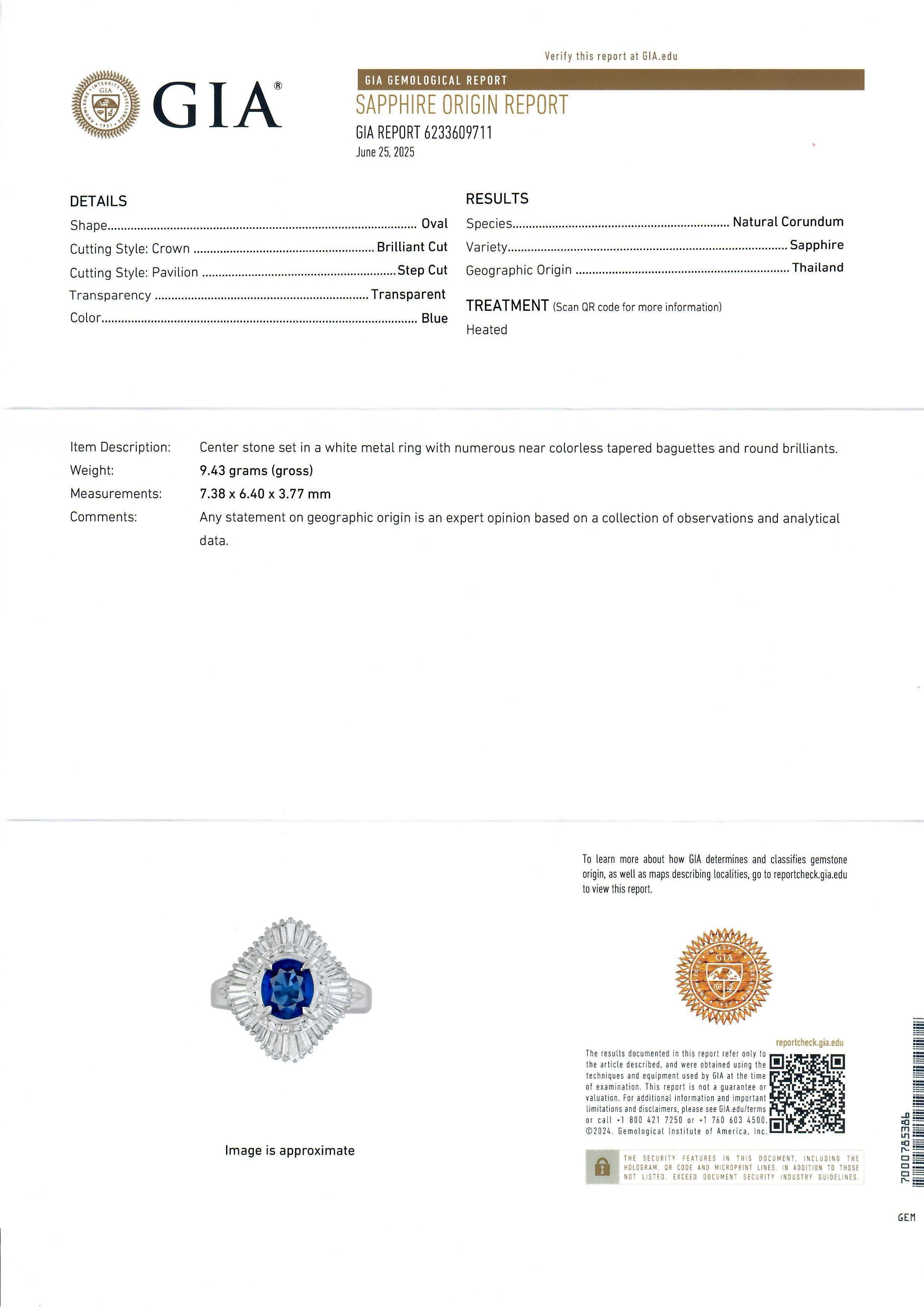Women's Platinum GIA 2.43ctw Very Nice Oval Sapphire w/ Diamond Ballerina Cocktail Ring For Sale
