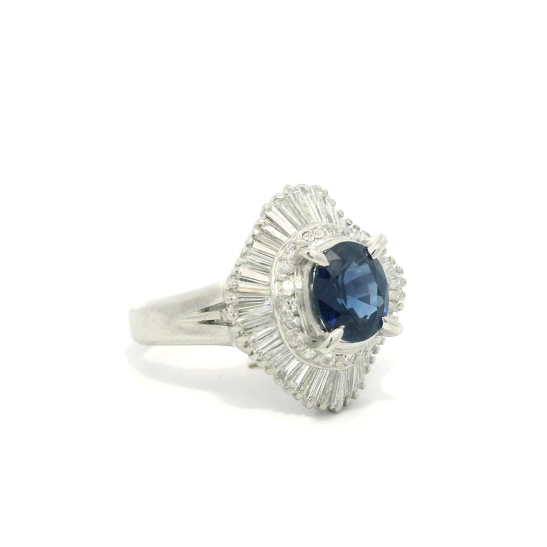 Platinum GIA 2.43ctw Very Nice Oval Sapphire w/ Diamond Ballerina Cocktail Ring For Sale 2