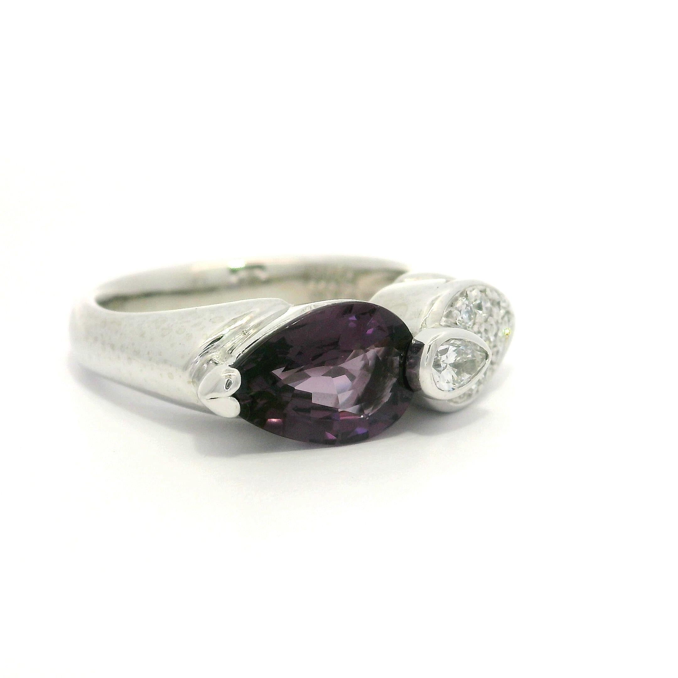 Platinum GIA 2.44ctw Dual Pear Color Change Unique Garnet Pave Diamond Ring For Sale 7