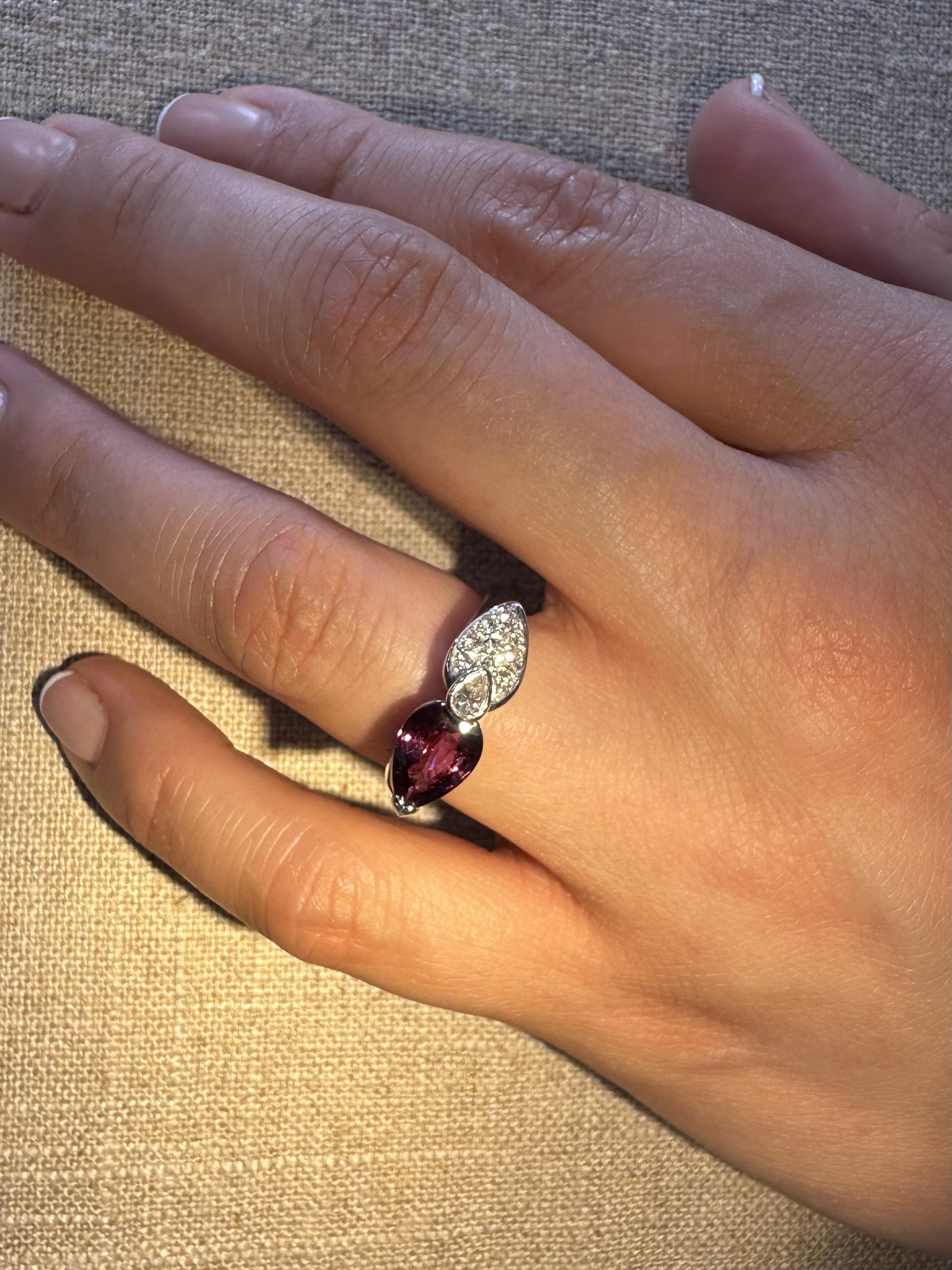 Platinum GIA 2.44ctw Dual Pear Color Change Unique Garnet Pave Diamond Ring For Sale 11