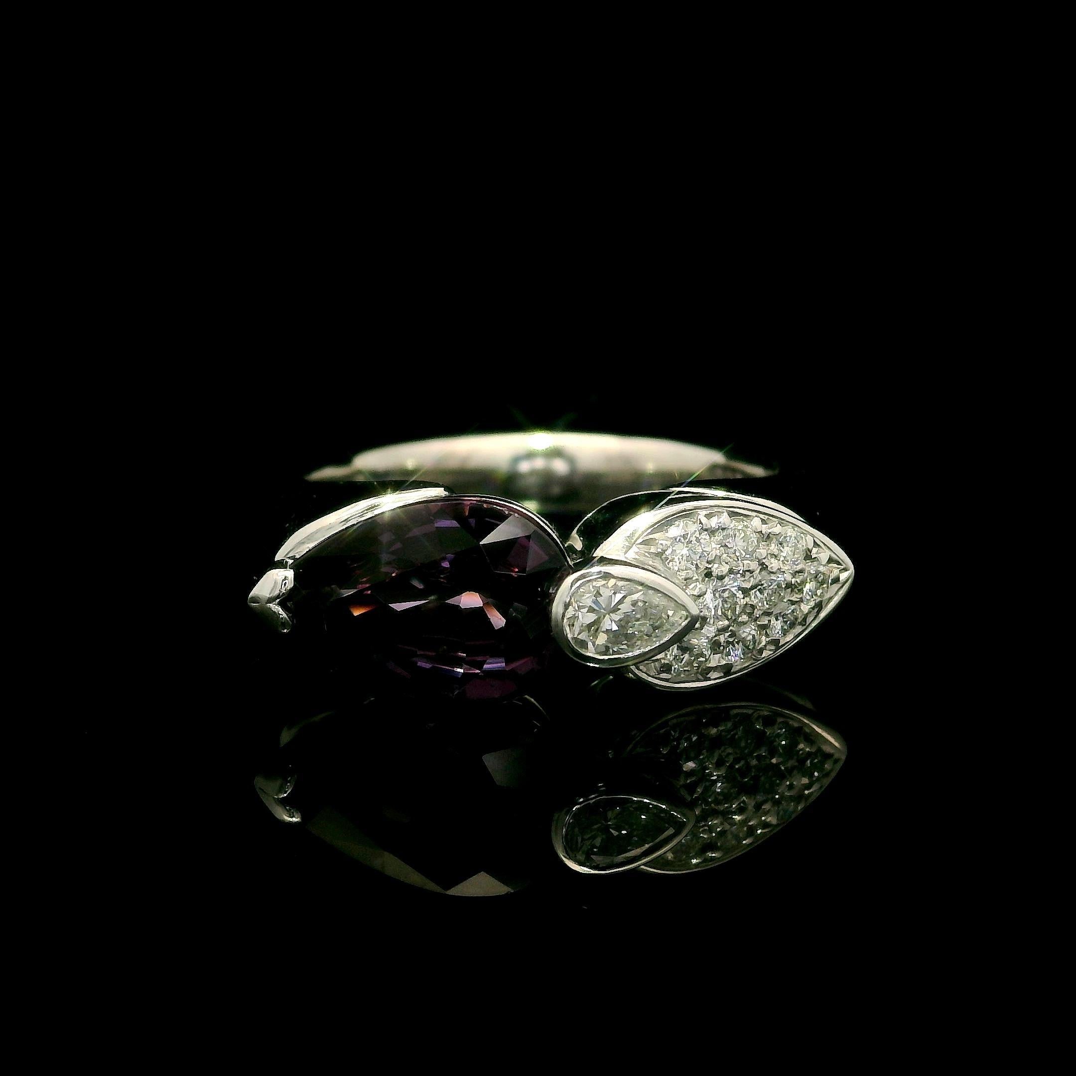 --Stone(s):--
(1) Natural Genuine Pyrope Spessartine Garnet - Pear Brilliant Cut - Prong & Channel Set - Color Change Bluish Violet to Reddish Purple Color - 2.16ct (exact)
** See Certification Details Below for Complete Info **
(10) Natural Genuine