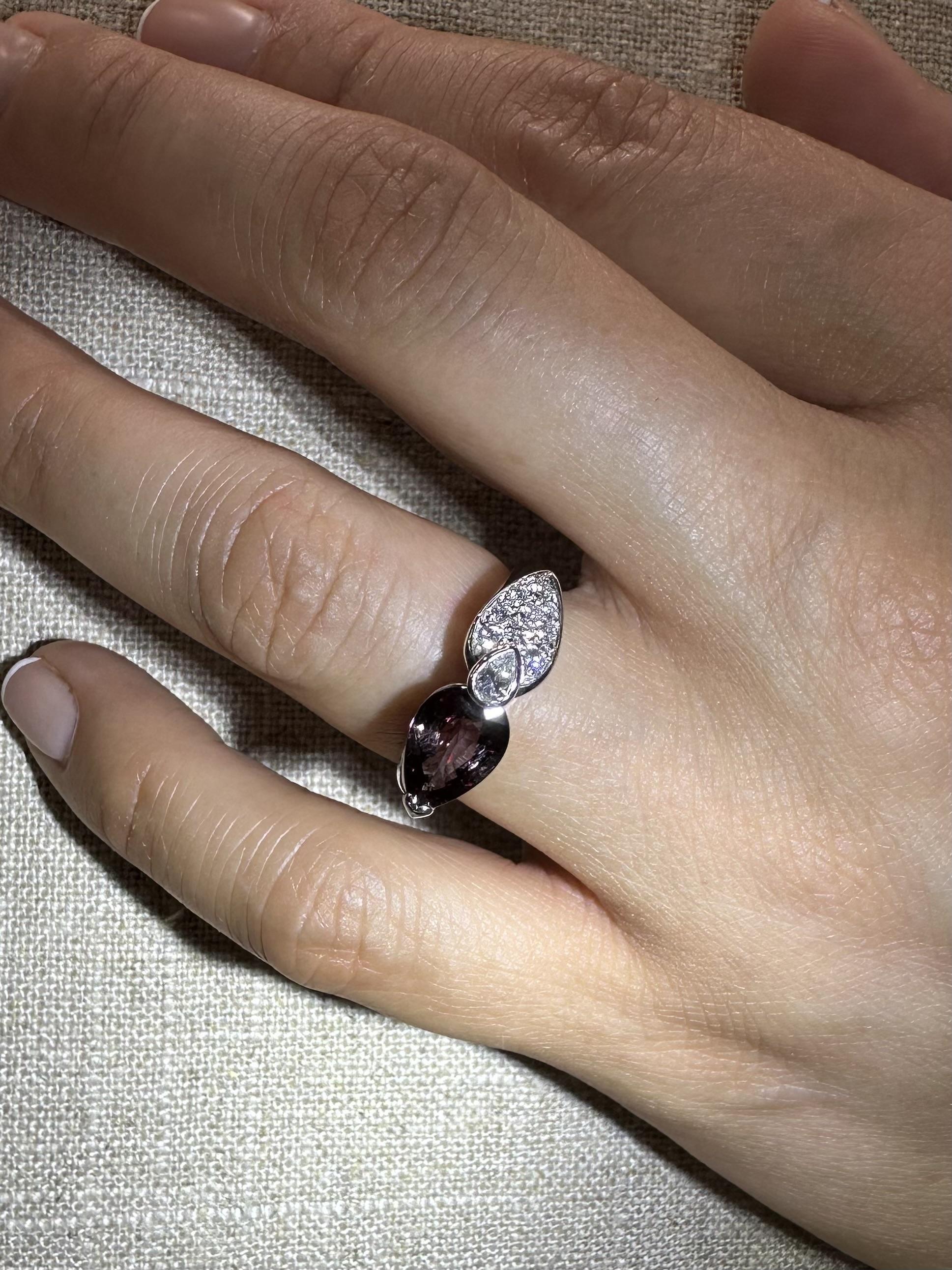 Women's Platinum GIA 2.44ctw Dual Pear Color Change Unique Garnet Pave Diamond Ring For Sale