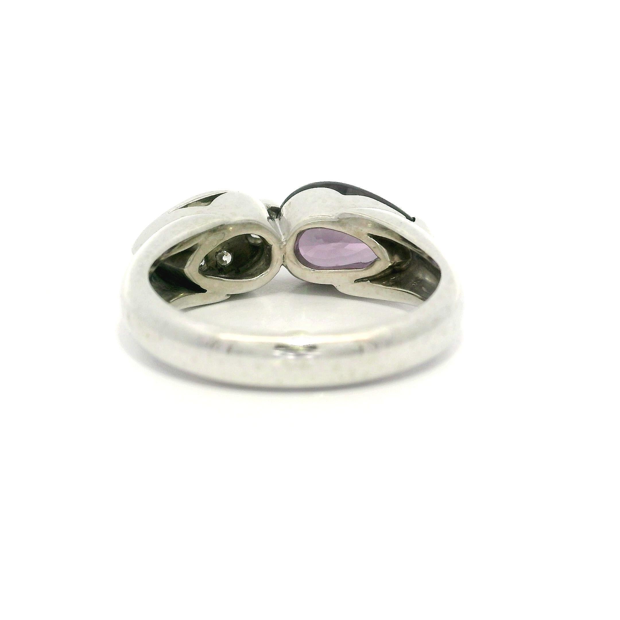 Platinum GIA 2.44ctw Dual Pear Color Change Unique Garnet Pave Diamond Ring For Sale 2