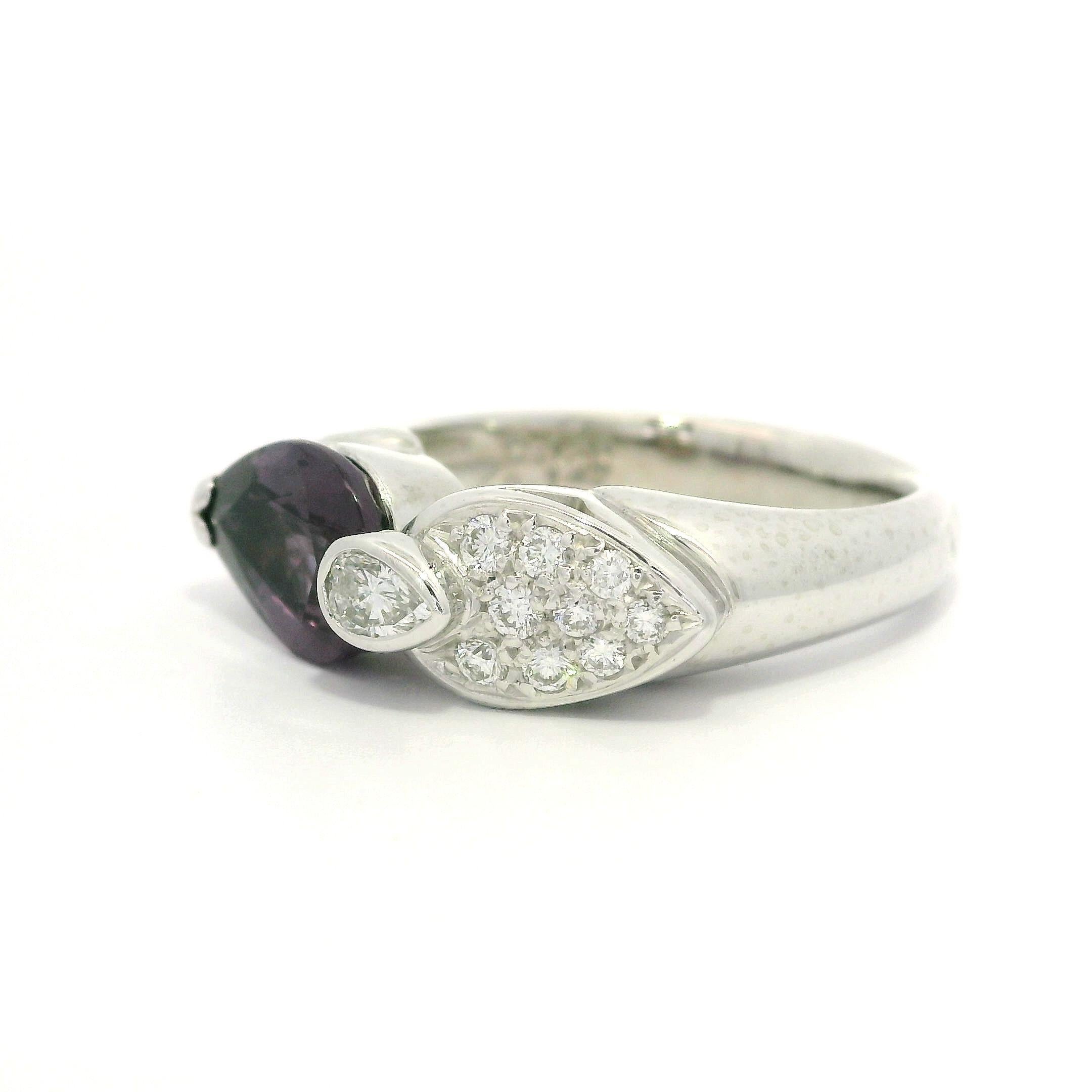 Platinum GIA 2.44ctw Dual Pear Color Change Unique Garnet Pave Diamond Ring For Sale 4