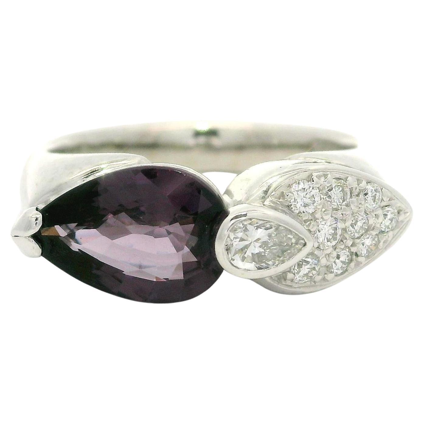 Platinum GIA 2.44ctw Dual Pear Color Change Unique Garnet Pave Diamond Ring For Sale