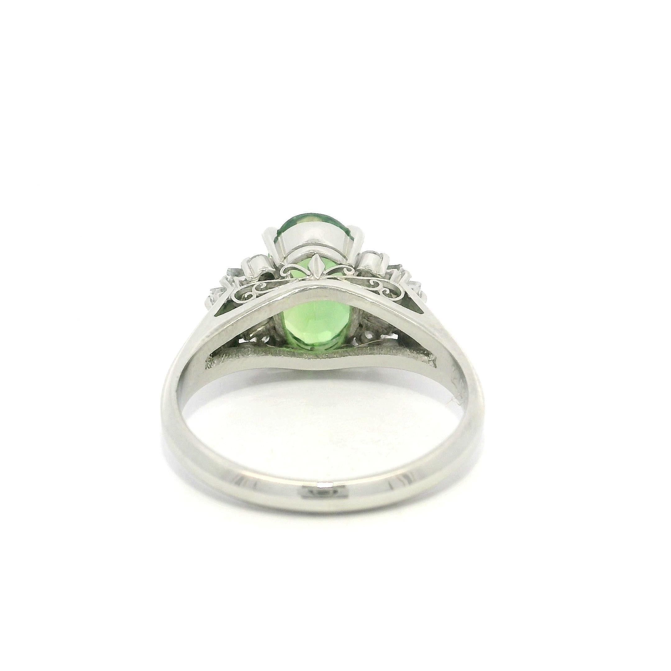 Platinum GIA 2.51ctw Chrome Green Tourmaline & Flared Diamond Sides Ring For Sale 2