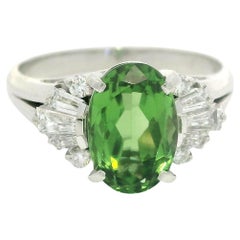 Platinum GIA 2.51ctw Chrome Green Tourmaline & Flared Diamond Sides Ring