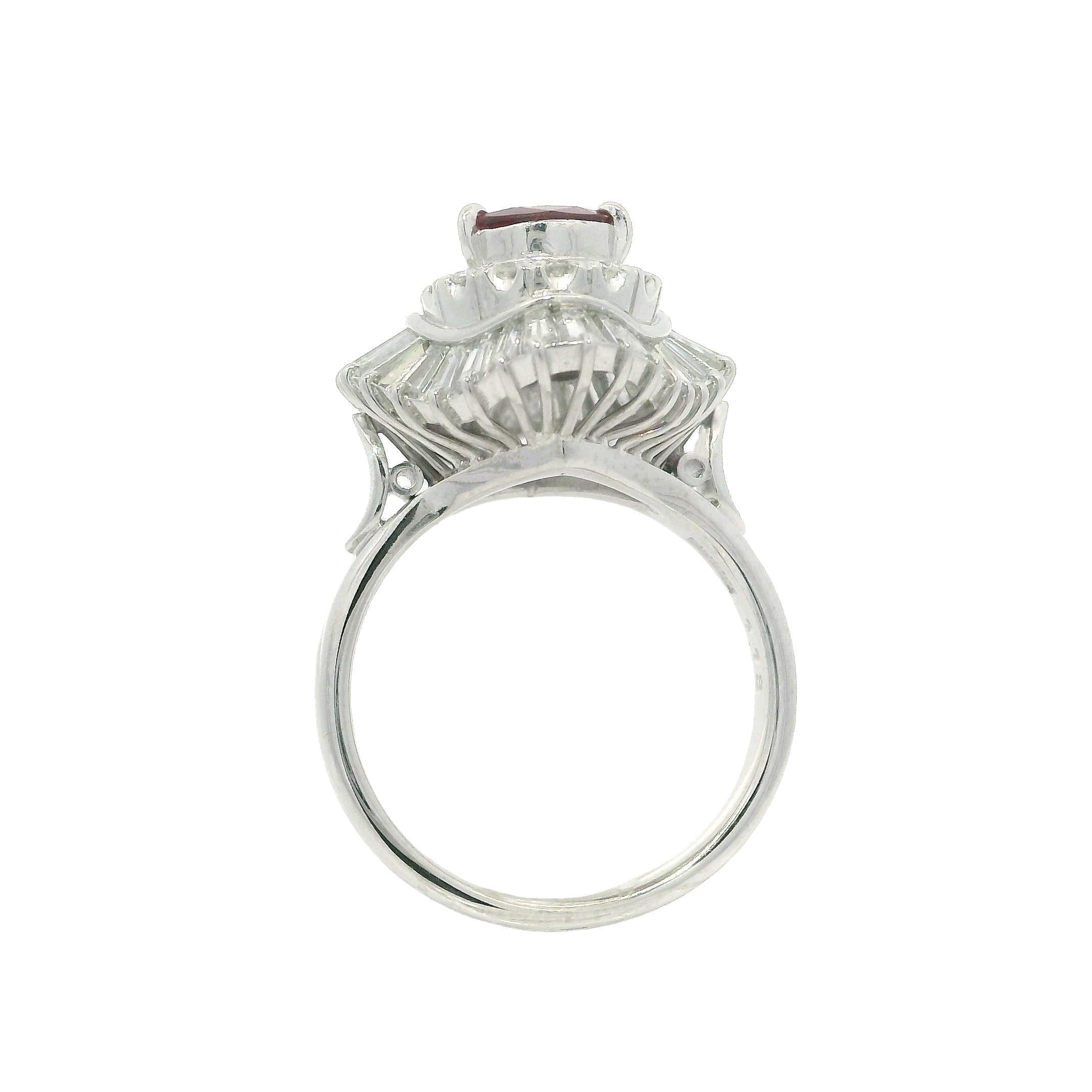 Platinum GIA 2.55ctw Pear Ruby & Diamond Double Halo Ballerina Cocktail Ring For Sale 5