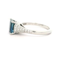 Platinum GIA 2.56ctw No Heat Emerald Cut Sapphire & Pave Diamond Ring
