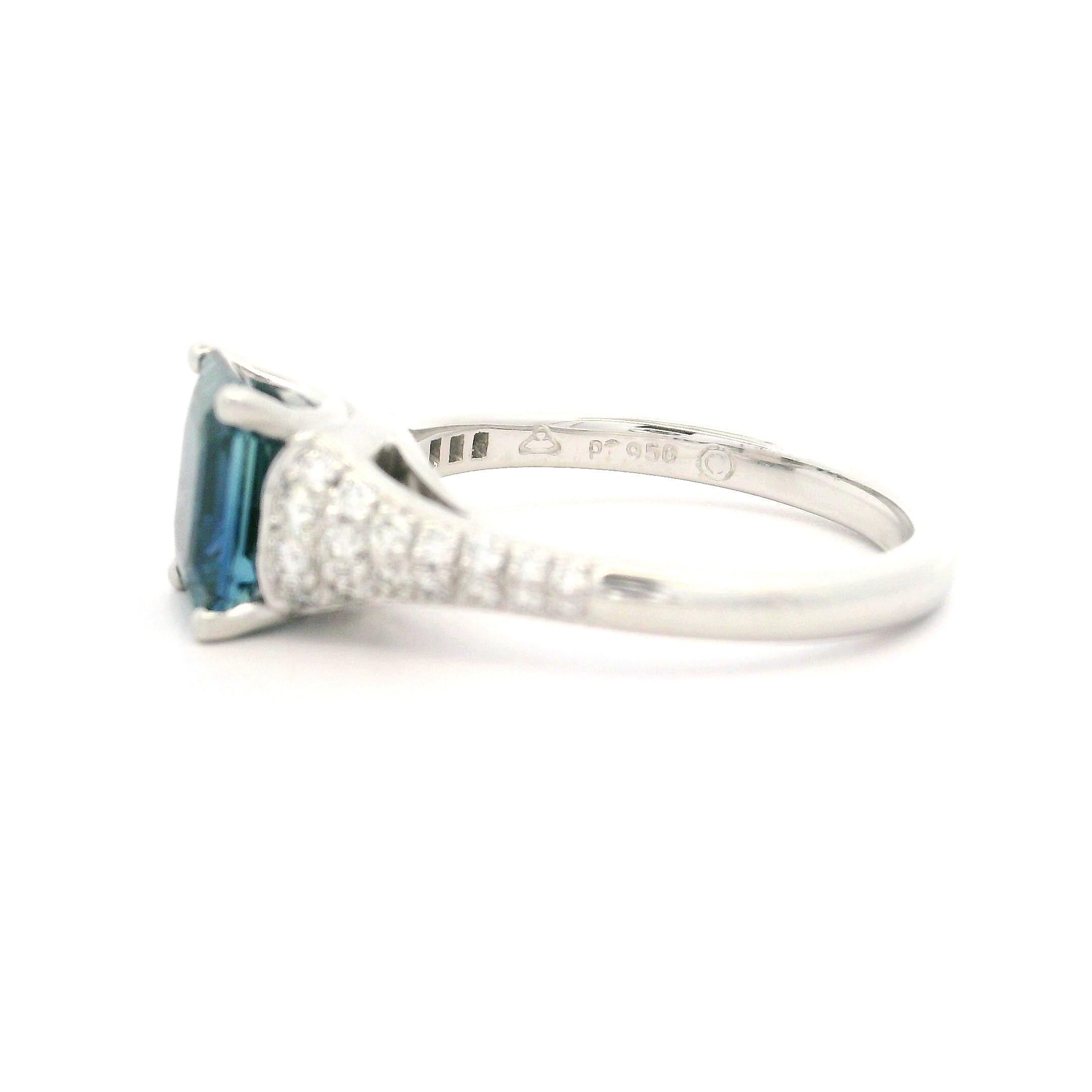 Platinum GIA 2.56ctw No Heat Emerald Cut Sapphire & Pave Diamond Ring In Excellent Condition For Sale In Montclair, NJ