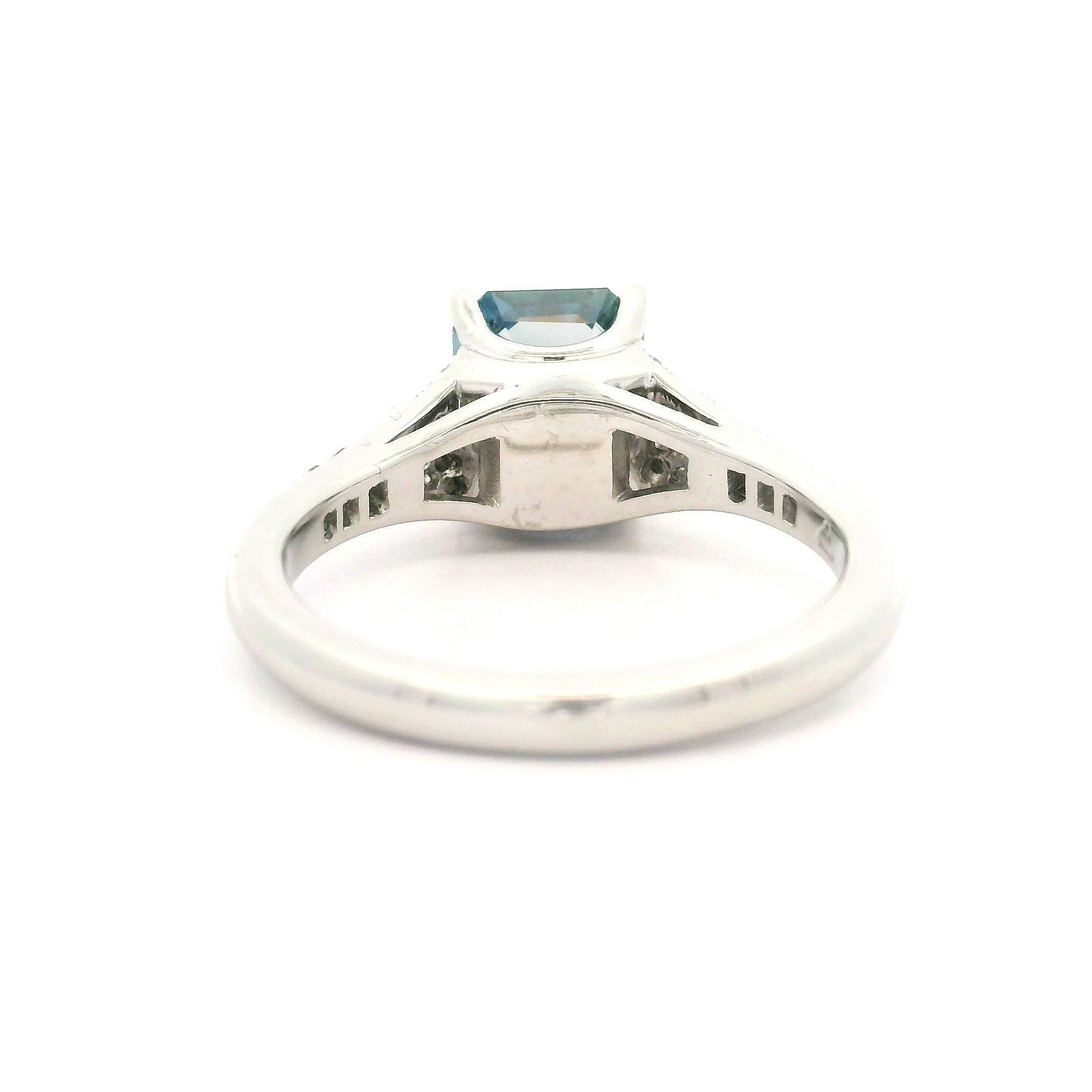 Platinum GIA 2.56ctw No Heat Emerald Cut Sapphire & Pave Diamond Ring For Sale 1