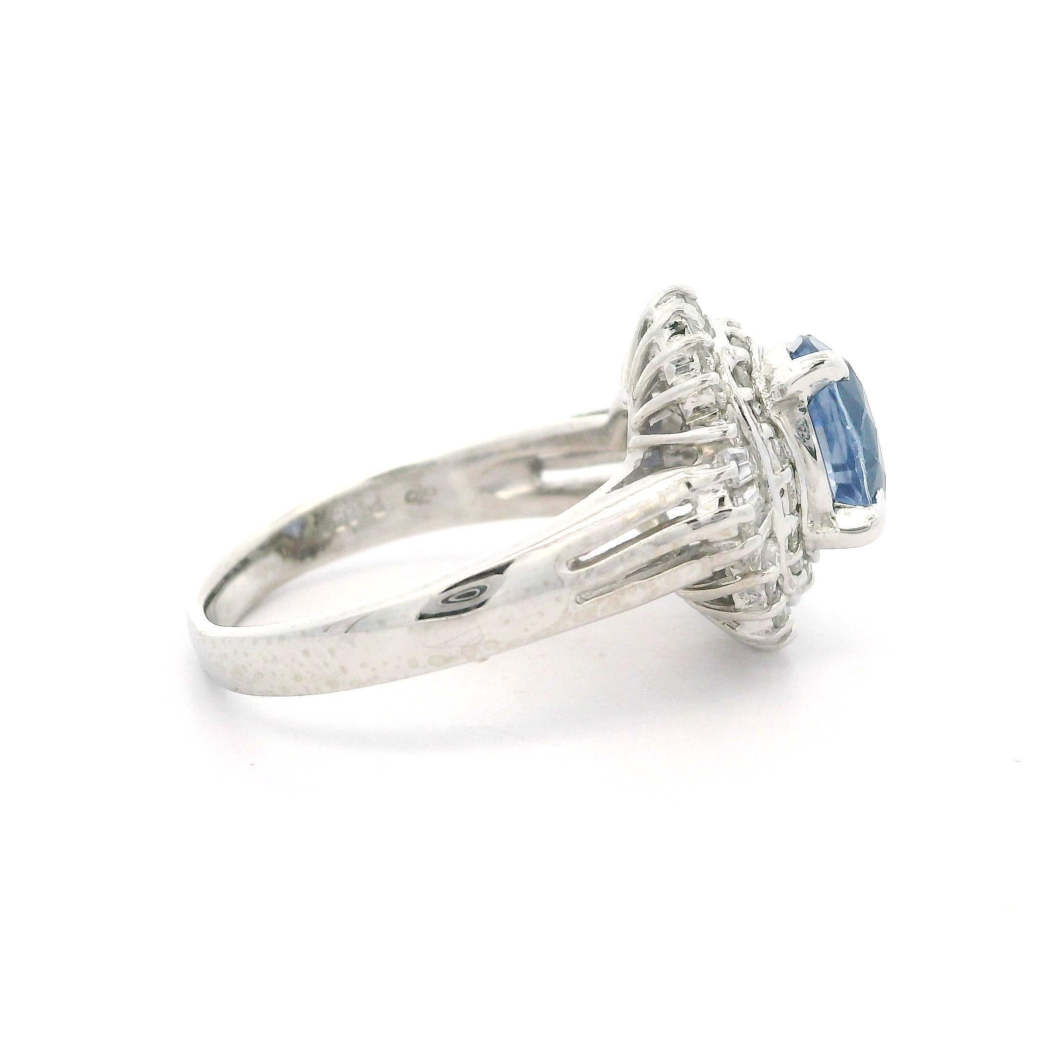 Platinum GIA 2.56ctw No Heat Periwinkle Blue Sapphire & Diamond Ballerina Ring For Sale 7