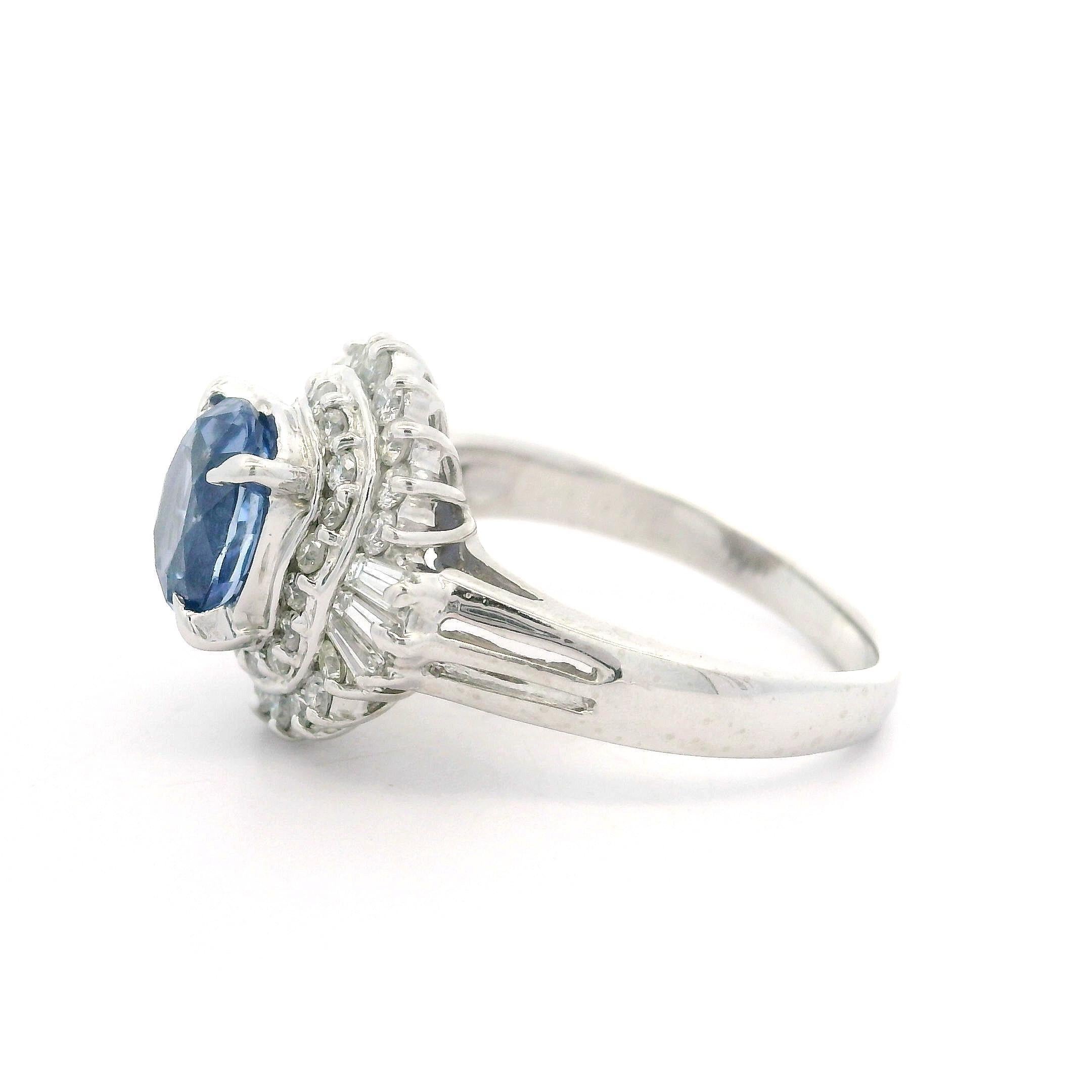 Platinum GIA 2.56ctw No Heat Periwinkle Blue Sapphire & Diamond Ballerina Ring For Sale 9