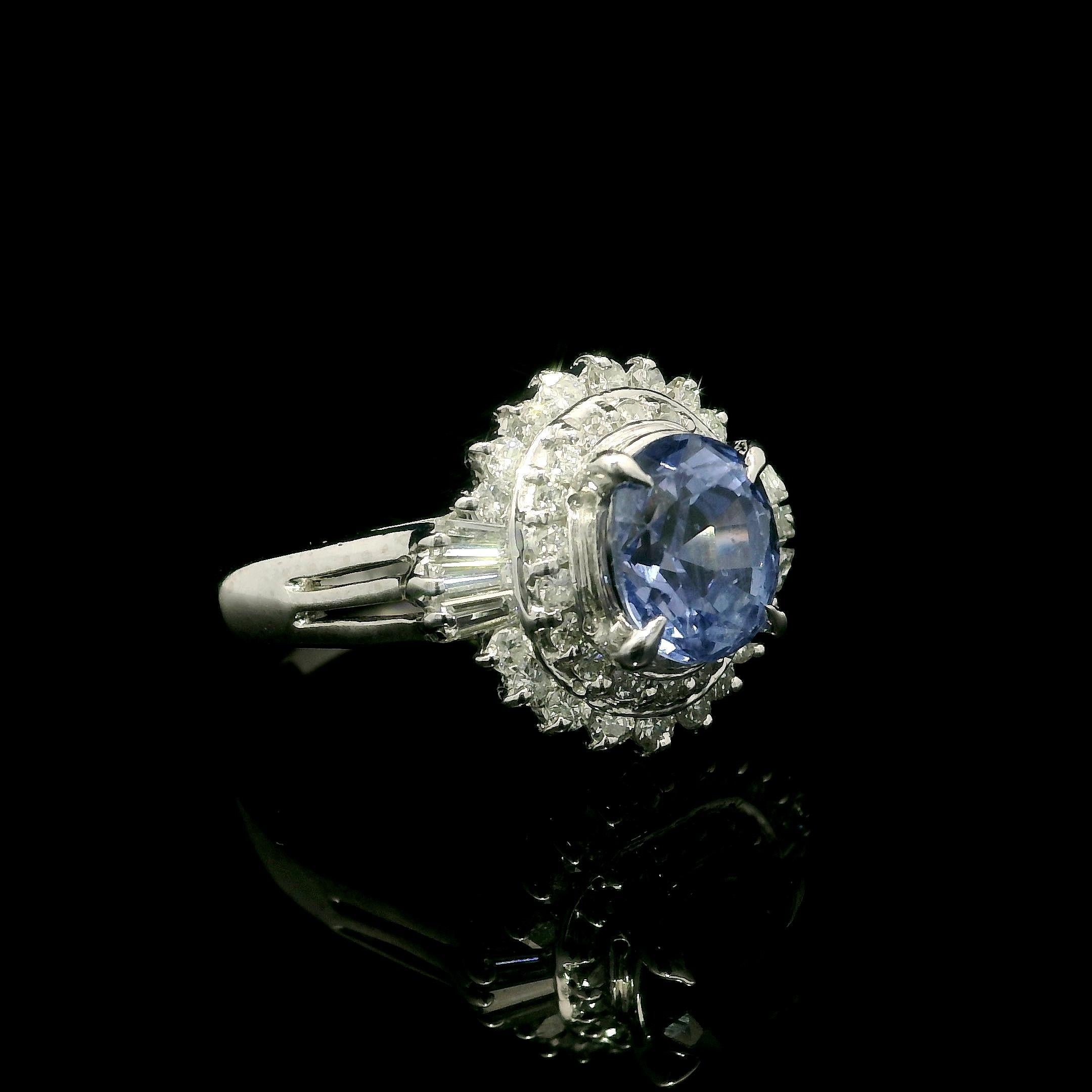 Women's Platinum GIA 2.56ctw No Heat Periwinkle Blue Sapphire & Diamond Ballerina Ring For Sale