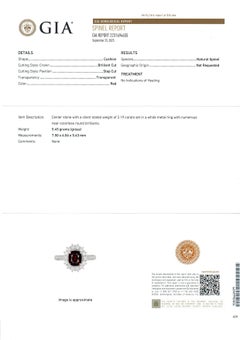 Platinum GIA 2.69ctw No Heat Deep Red Cushion Spinel Diamond Halo Ring