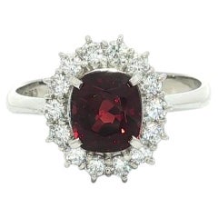 Platinum GIA 2.69ctw No Heat Deep Red Cushion Spinel Diamond Halo Ring